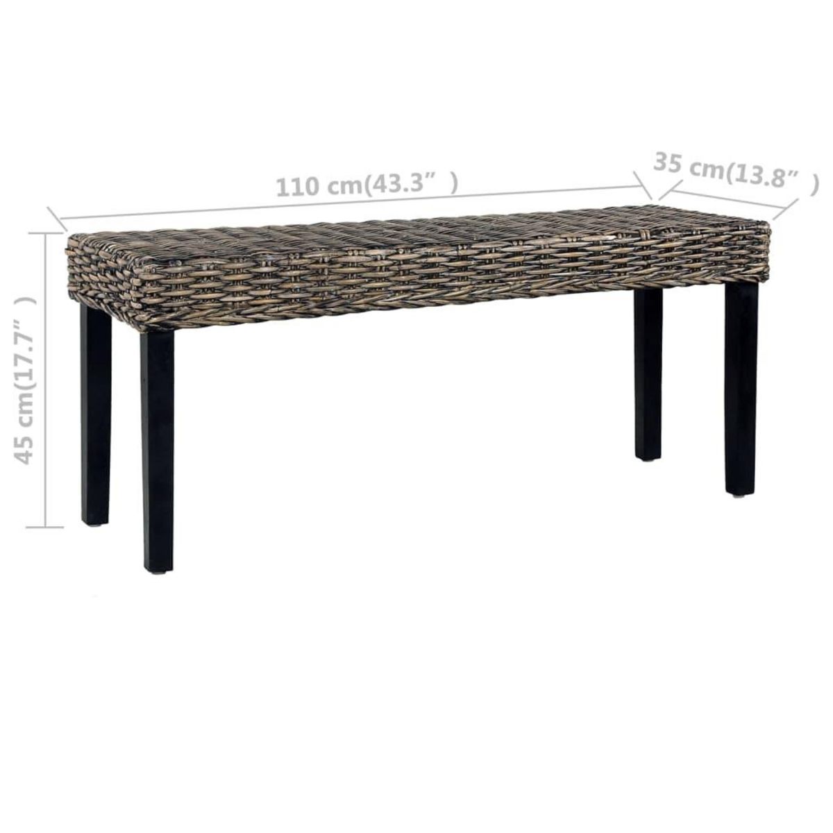 VIDAXL Banc 110 cm Noir Rotin naturel kubu et bois de manguier massif