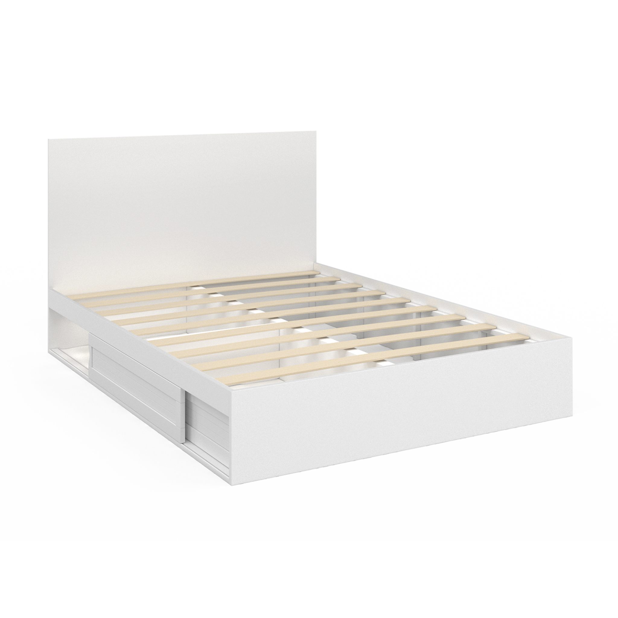 Voir la diapositive 3 : ID MARKET Lit double melsa avec rangements tête de lit et sommier 140 x 190 cm blanc