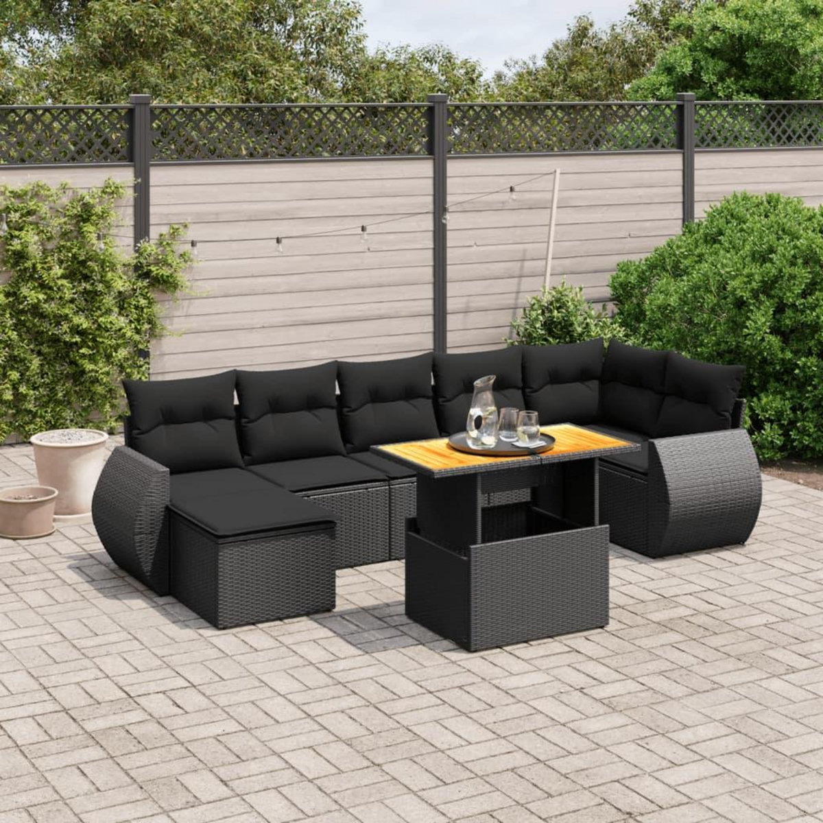 VIDAXL Salon de jardin 8 pcs avec coussins noir resine tressee
