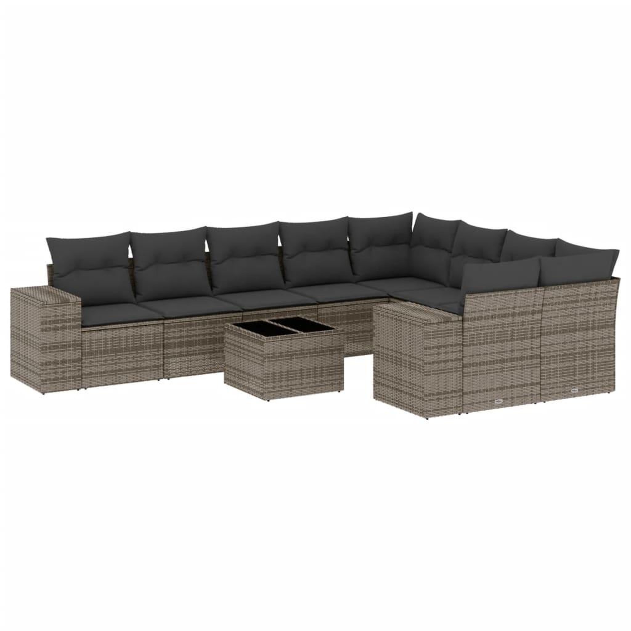 Voir la diapositive 2 : VIDAXL Salon de jardin avec coussins 10 pcs gris resine tressee