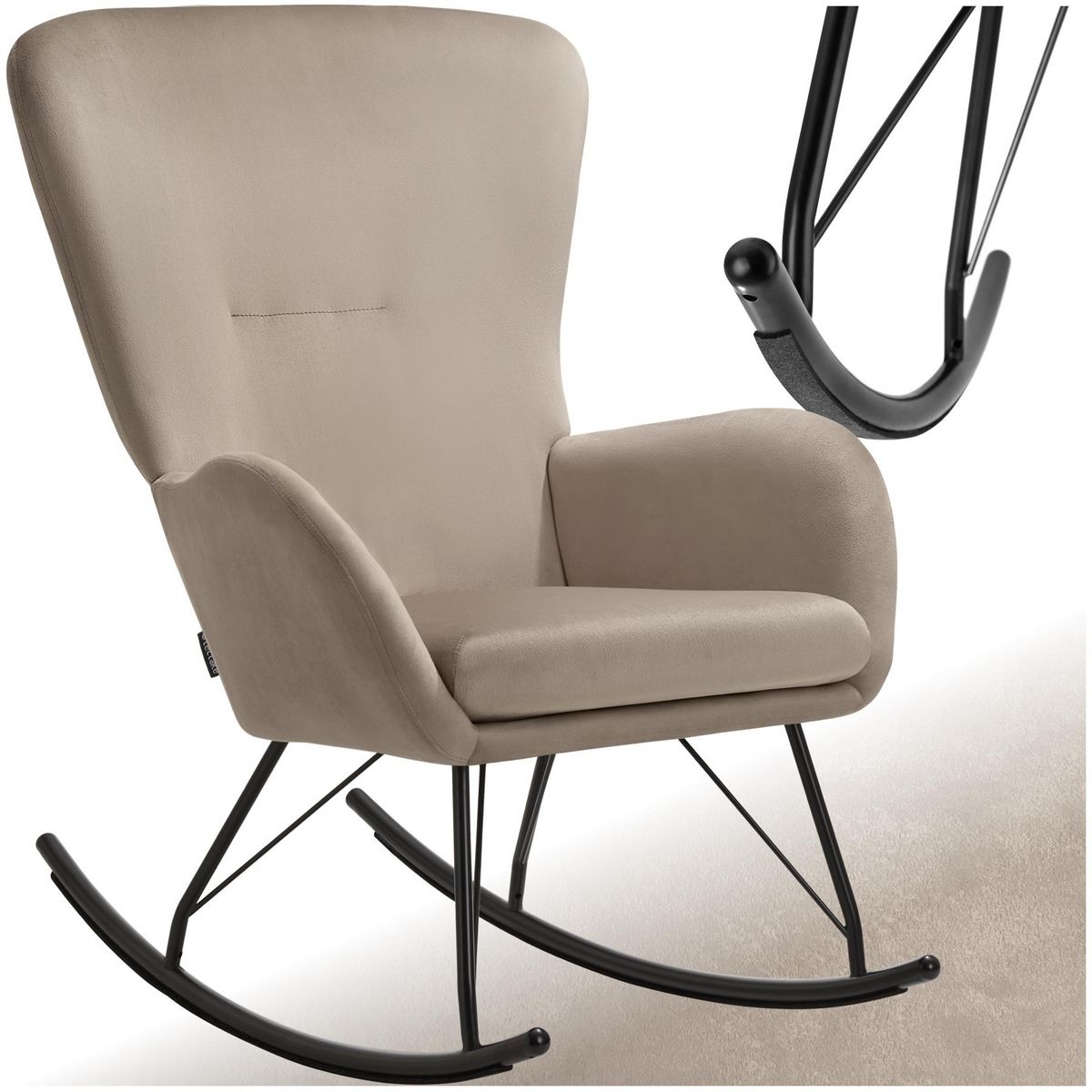 tectake Fauteuil à bascule Rembourrage épais avec revêtement en velours noir/beige