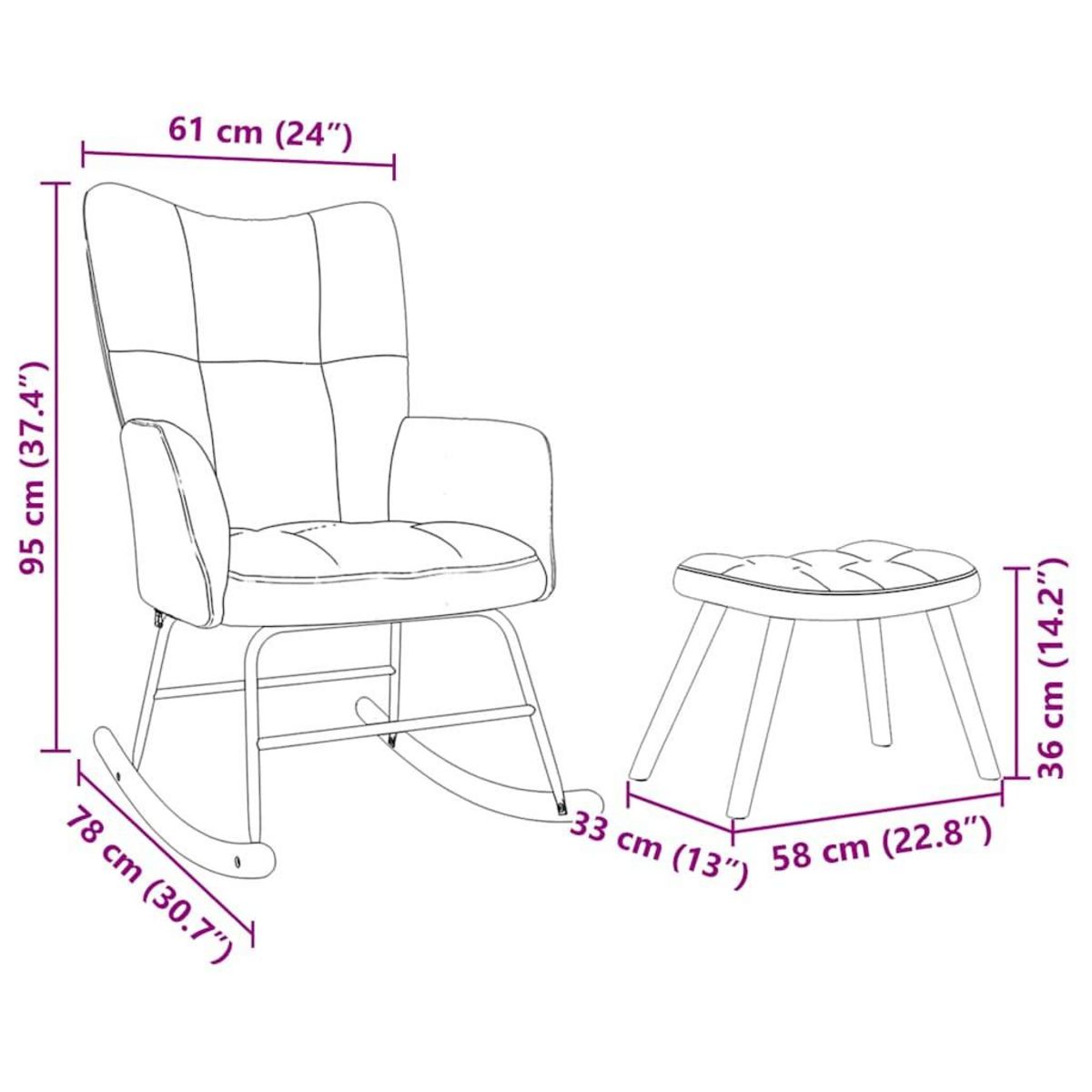 VIDAXL Chaise a bascule avec repose-pied Noir Tissu