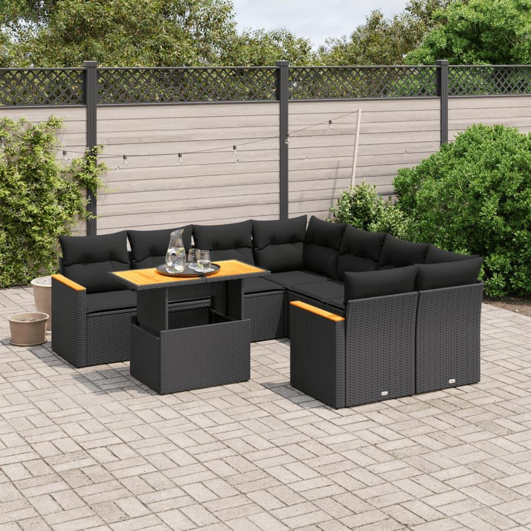 VIDAXL Salon de jardin 9 pcs avec coussins noir resine tressee