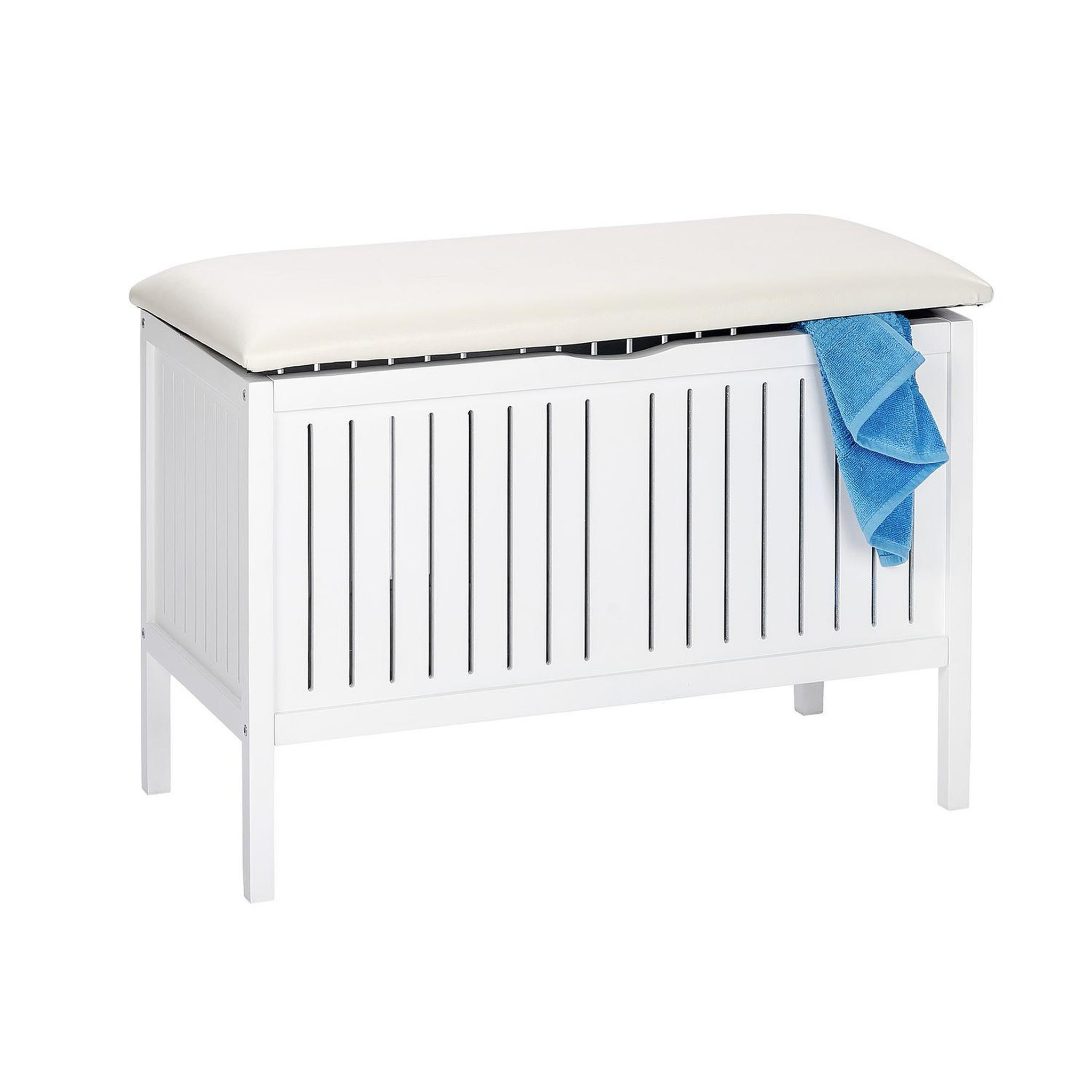 Voir la diapositive 2 : Wenko Tabouret de salle de bain en bois avec rangement olso - l. 78 x h. 52 cm - blanc