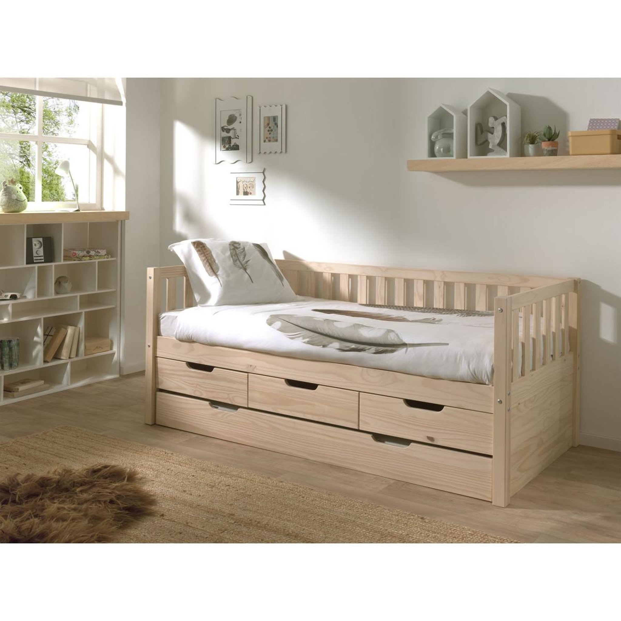 Voir la diapositive 2 : Paris Prix Pack - lit capitaine enfant & tiroir de lit  fritz  90x200cm naturel