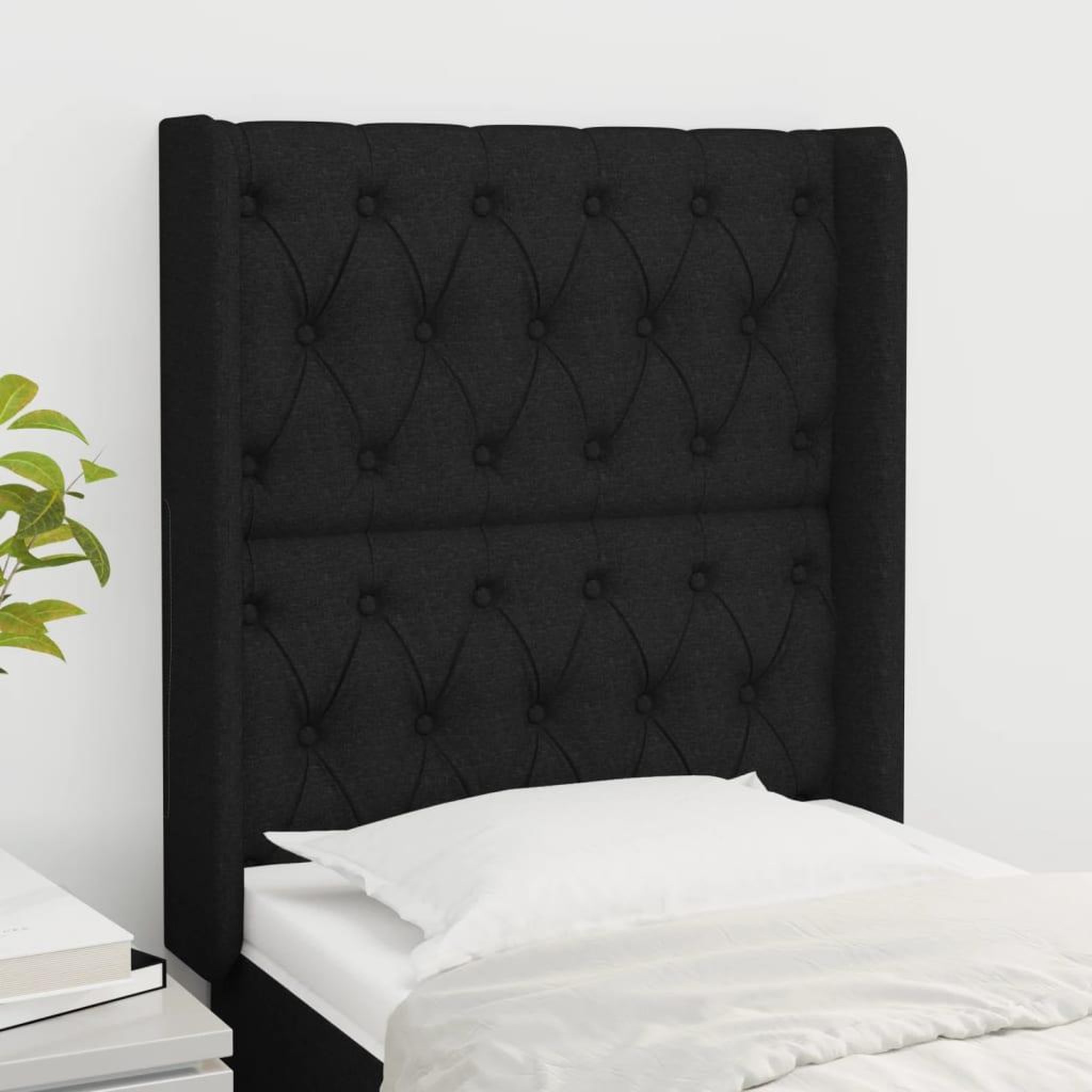 Voir la diapositive 1 : VIDAXL Tete de lit avec oreilles Noir 83x16x118/128 cm Tissu