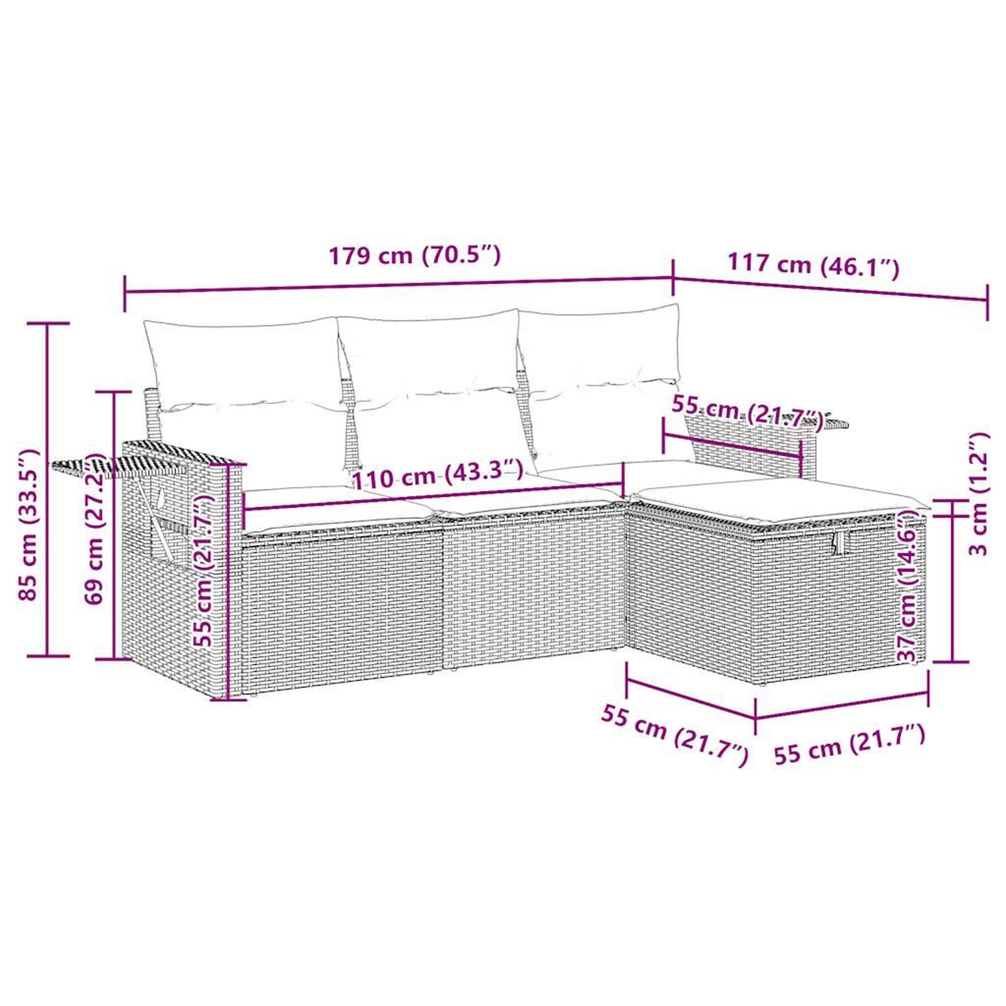 Voir la diapositive 6 : VIDAXL Salon de jardin 4 pcs avec coussins noir resine tressee