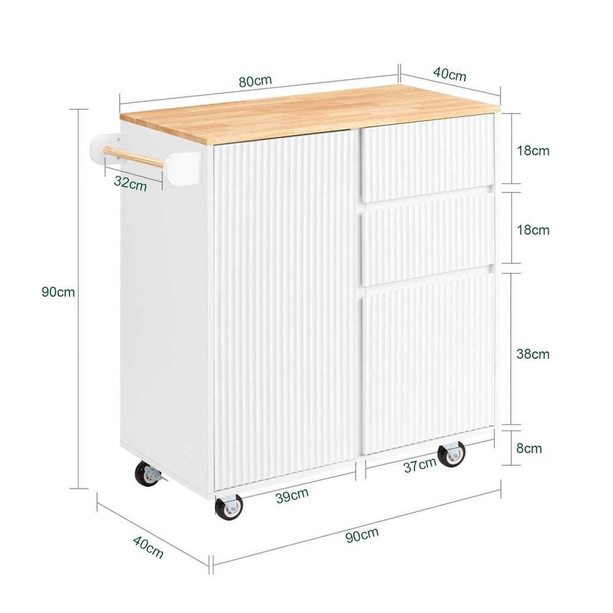 SOBUY SoBuy - Îlot De Cuisine à trois tiroirs - Blanc - 90x40x90cm - Moderne - FKW124-NW