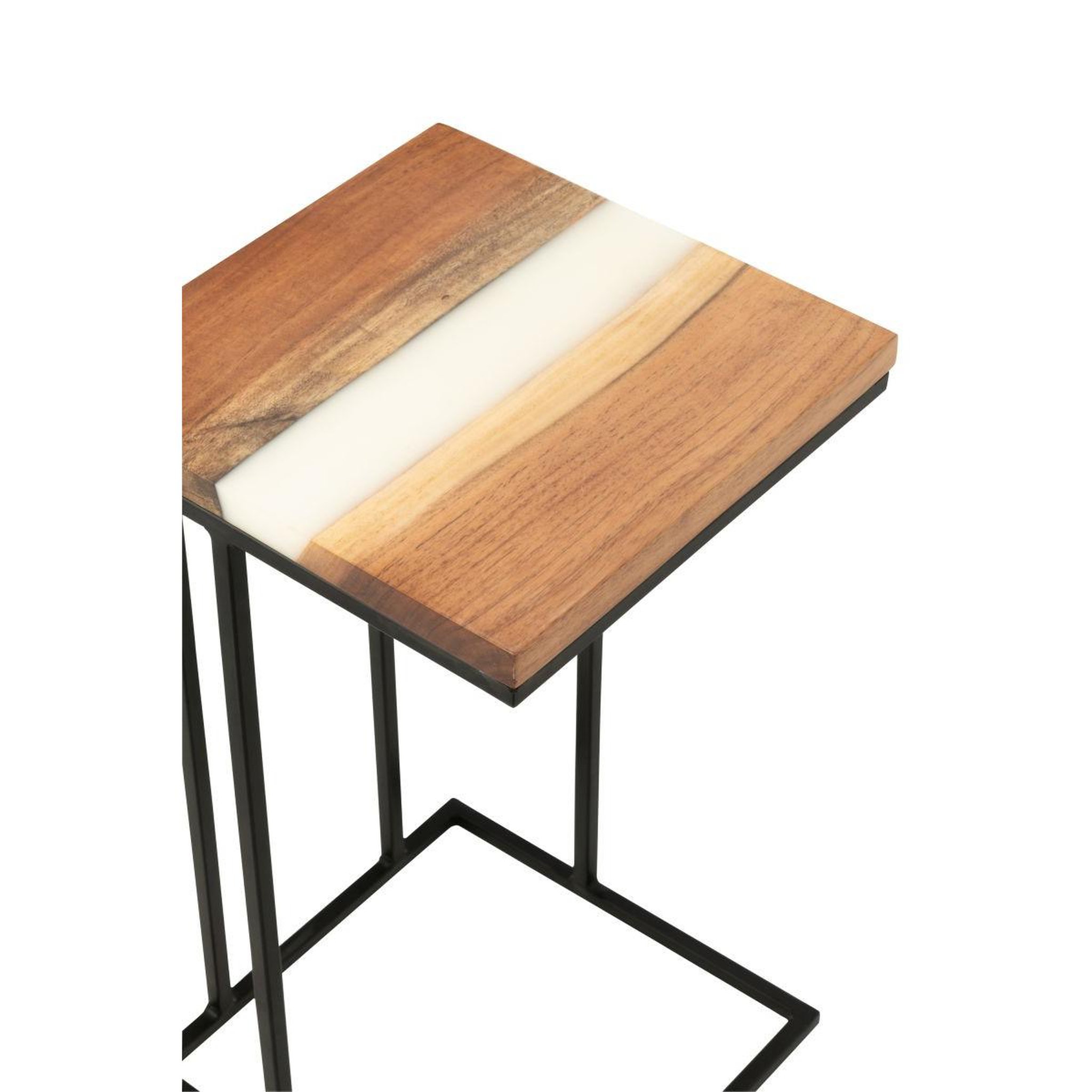 Voir la diapositive 5 : J-LINE Table d'appoint carrée en bois  douglas  55cm naturel & blanc