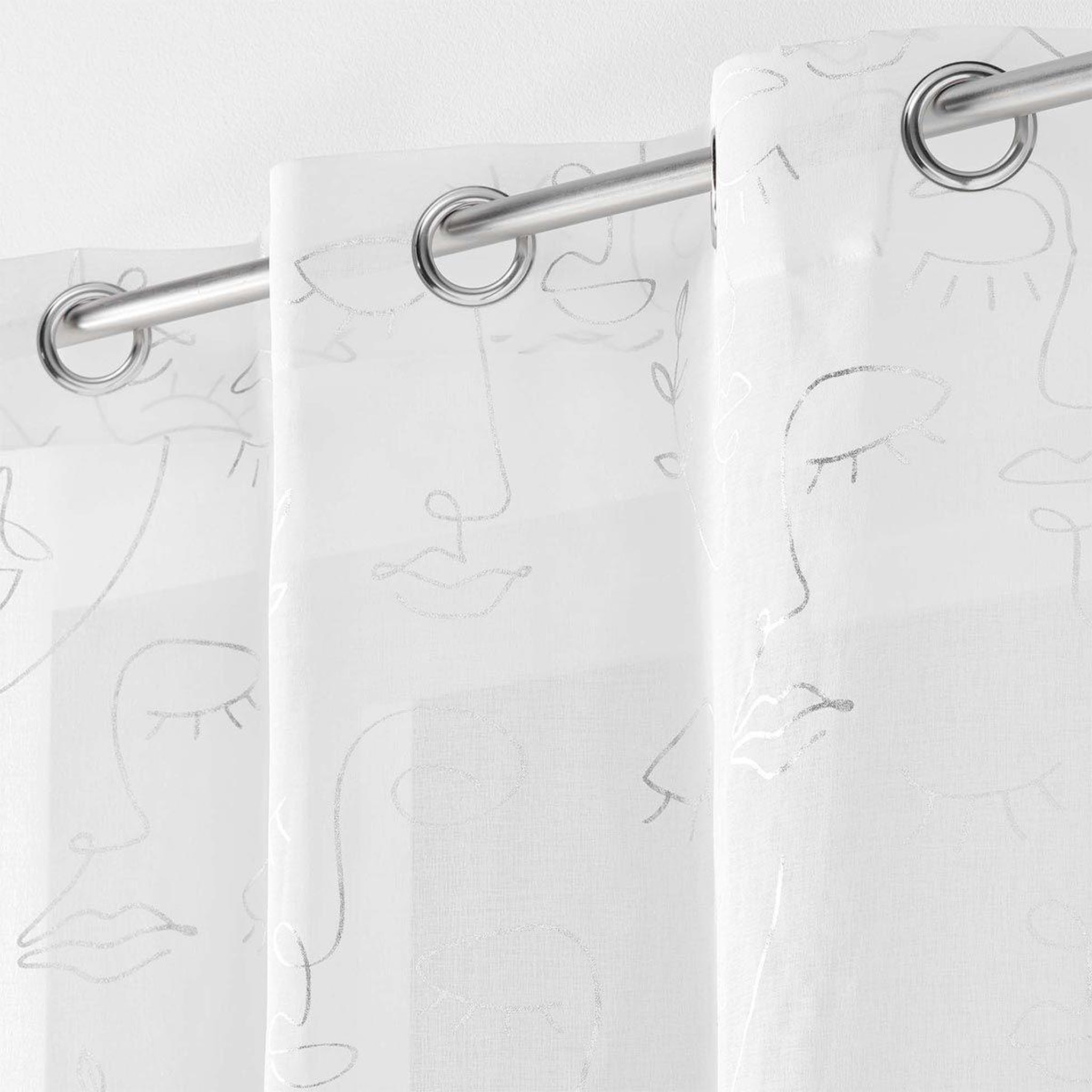 Voir la diapositive 2 : Douceur d'Intérieur Rideau voilage à œillets  arty line  140x240cm blanc & argent