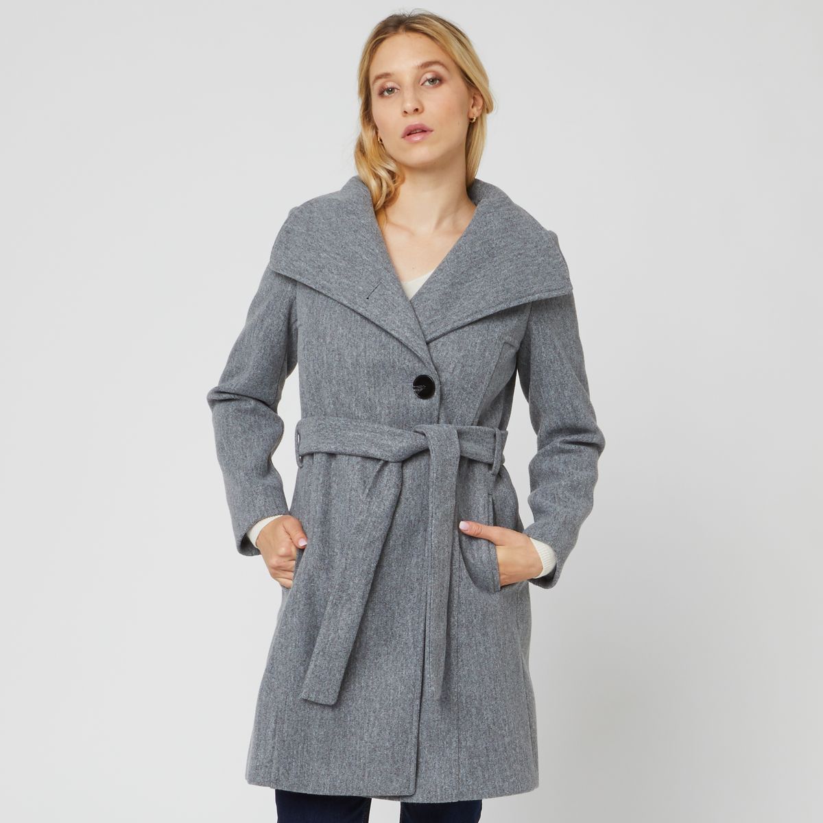 INEXTENSO Manteau grand col gris femme