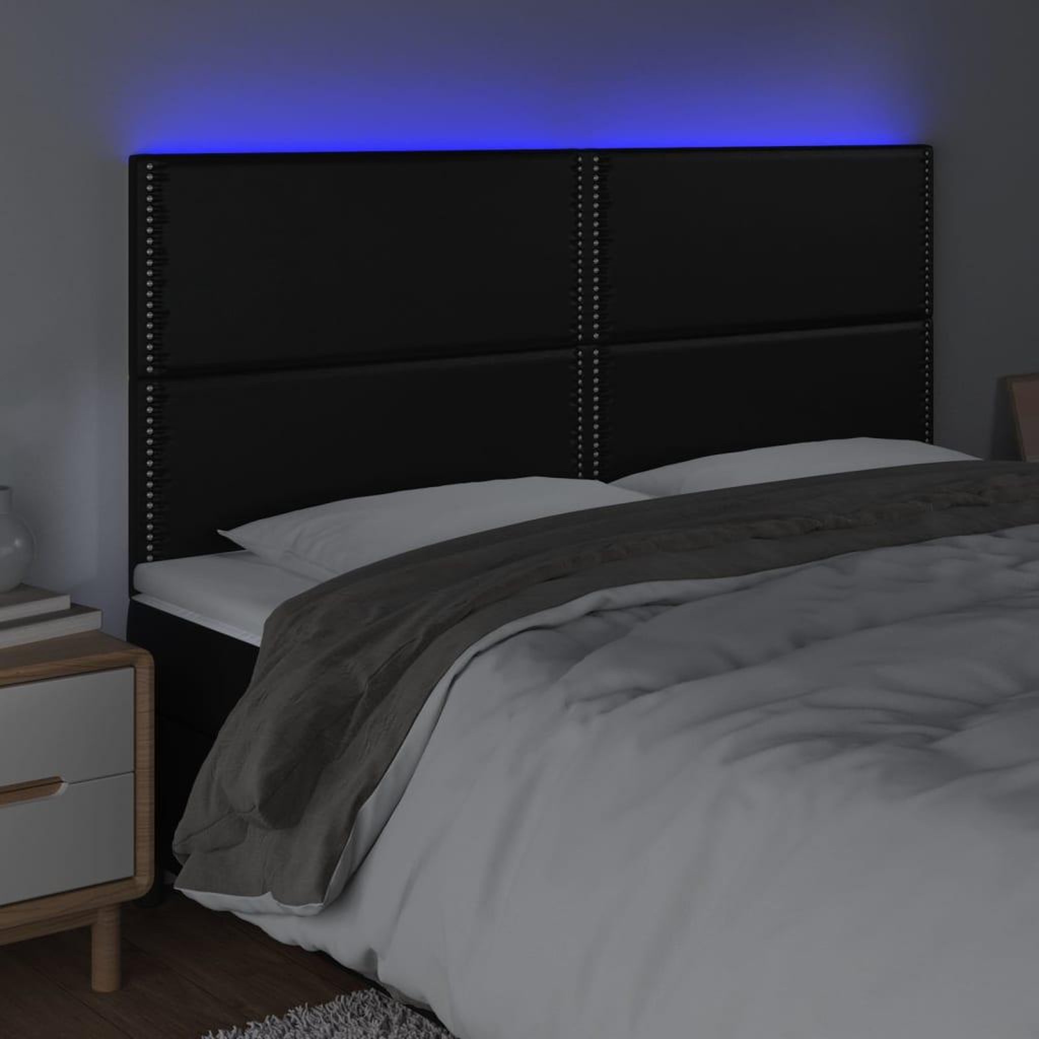 Voir la diapositive 3 : VIDAXL Tete de lit a LED Noir 160x5x118/128 cm Similicuir
