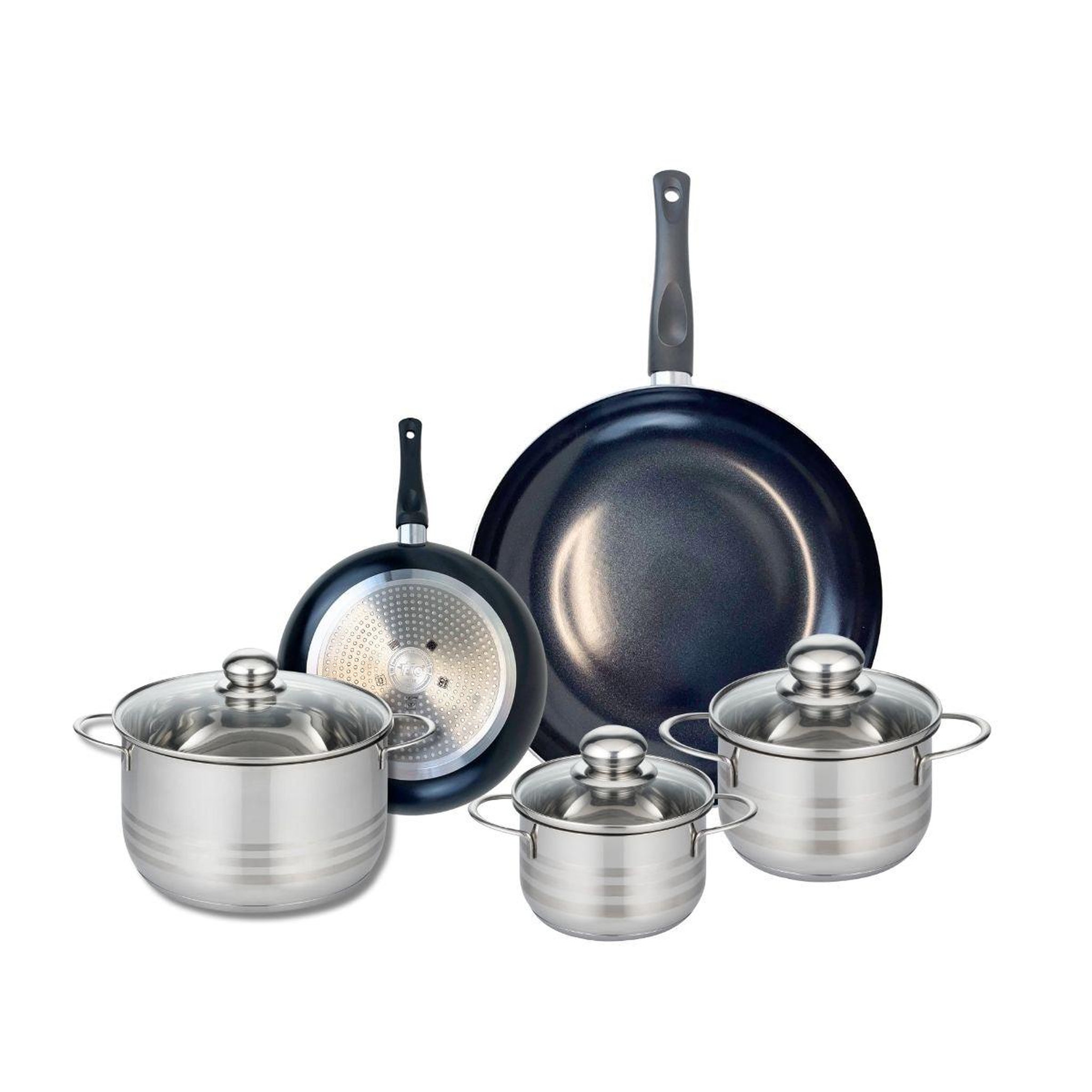 ELO Ensemble de 2 poêles de cuisson 20 et 32 cm et 3 faitouts 14, 16 et 20 cm elo prima brillant