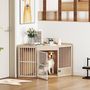 Voir la diapositive 2 : PAWHUT Cage d'angle pour chien en bois clair dim. 113 x 80 x 64 cm porte entrée + porte rotative alimentation