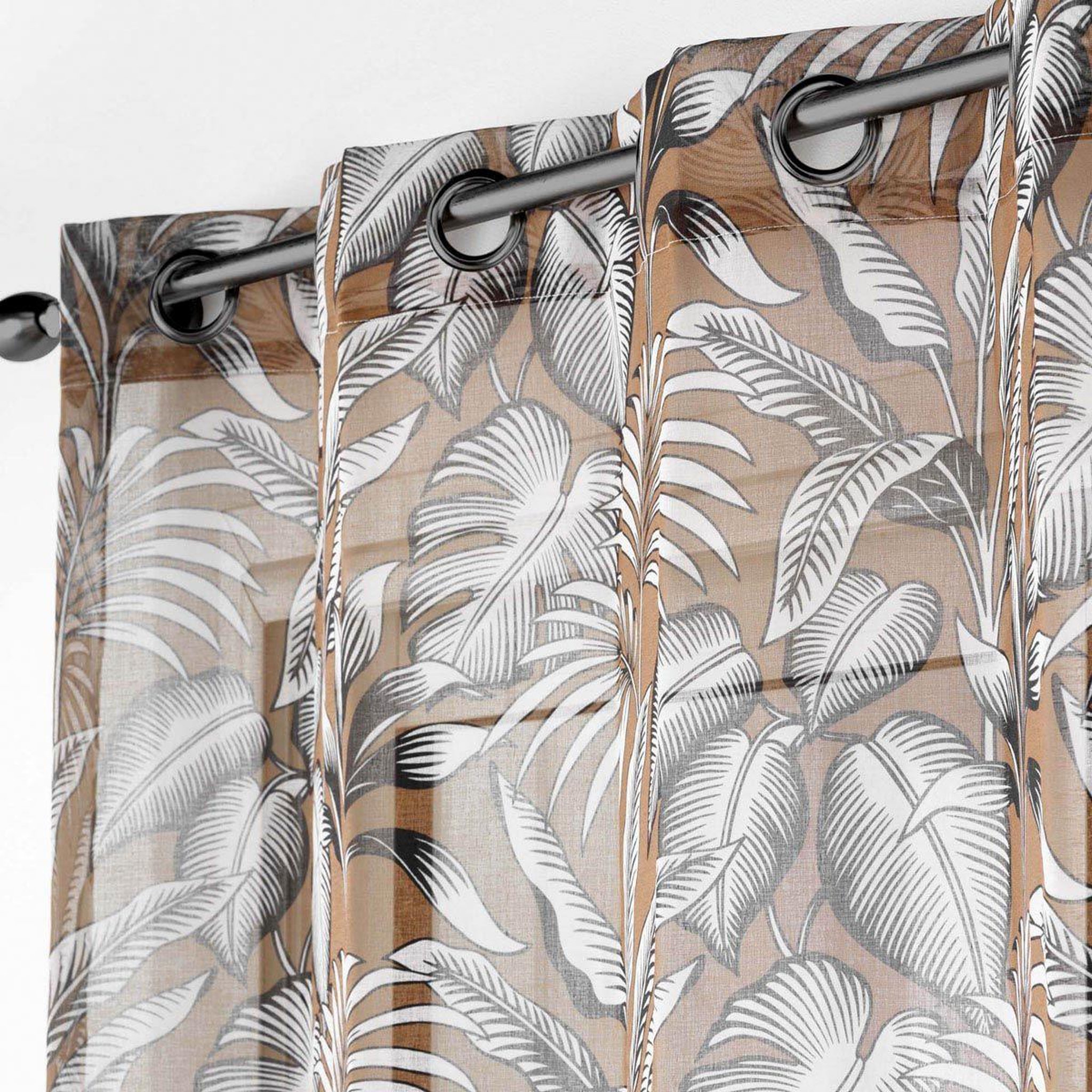 Voir la diapositive 2 : Douceur d'Intérieur Rideau voilage à œillets imprimé  cabana  140x240cm camel
