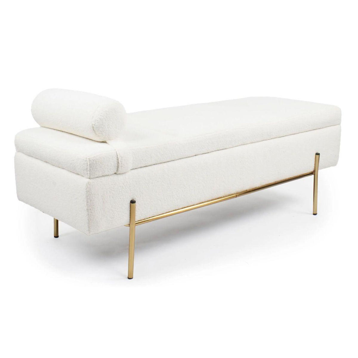 Paris Prix Banquette & Coffre Bouclette  Loyd  140cm Blanc