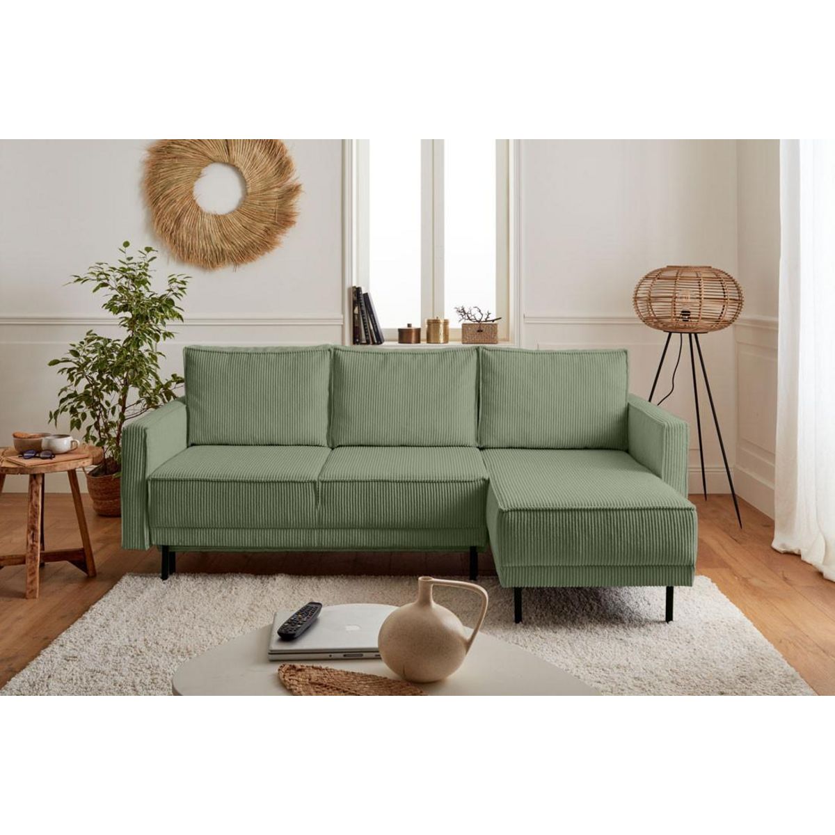 LISA DESIGN Charlie - canapé d'angle réversible - 4 places - convertible avec coffre - en velours côtelé