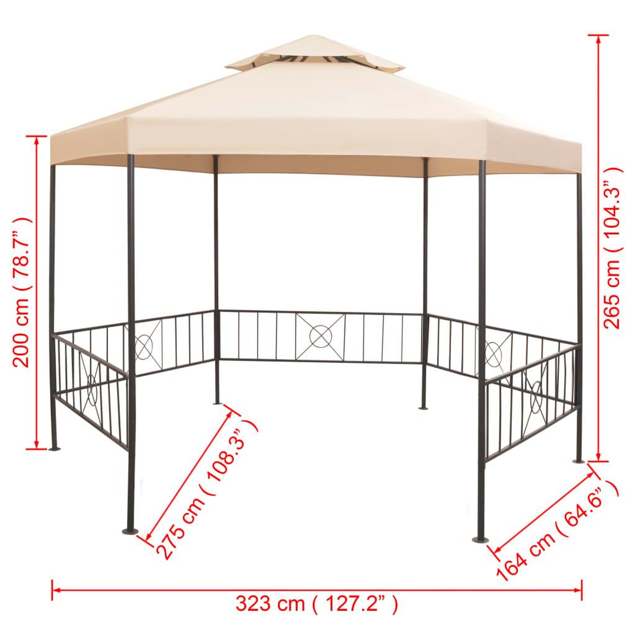 Voir la diapositive 6 : VIDAXL Chapiteau tente de jardin hexagonal beige 323 x 265 cm