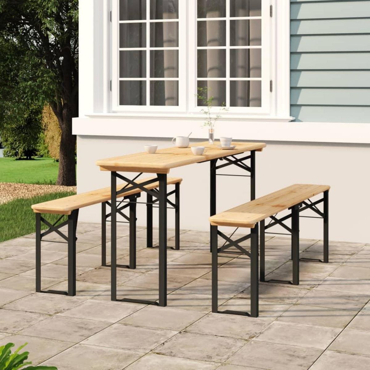 VIDAXL Ensemble de tables a biere pliantes 3 pcs bois massif de sapin