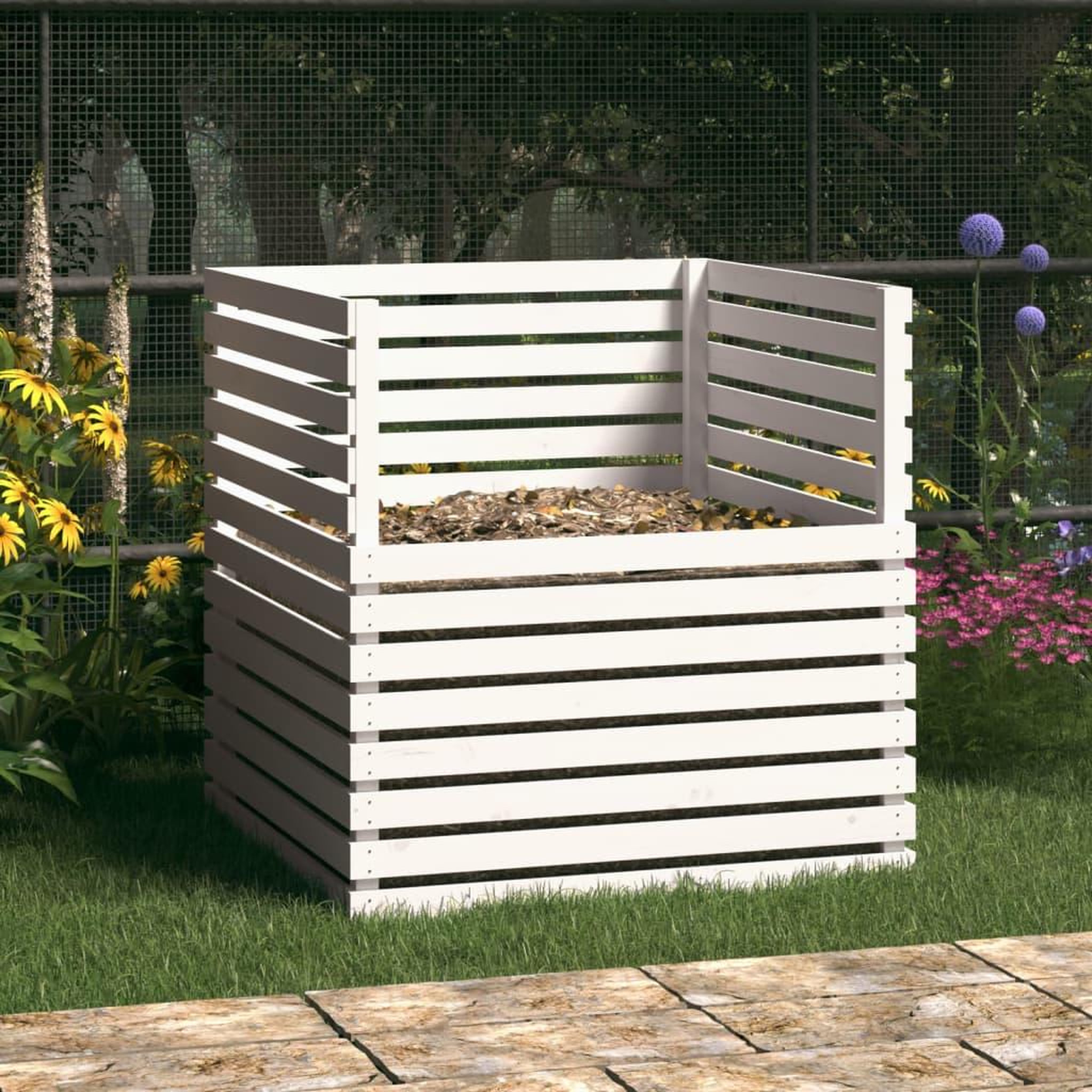 Voir la diapositive 1 : VIDAXL Composteur Blanc 100x100x102 cm Bois massif de pin