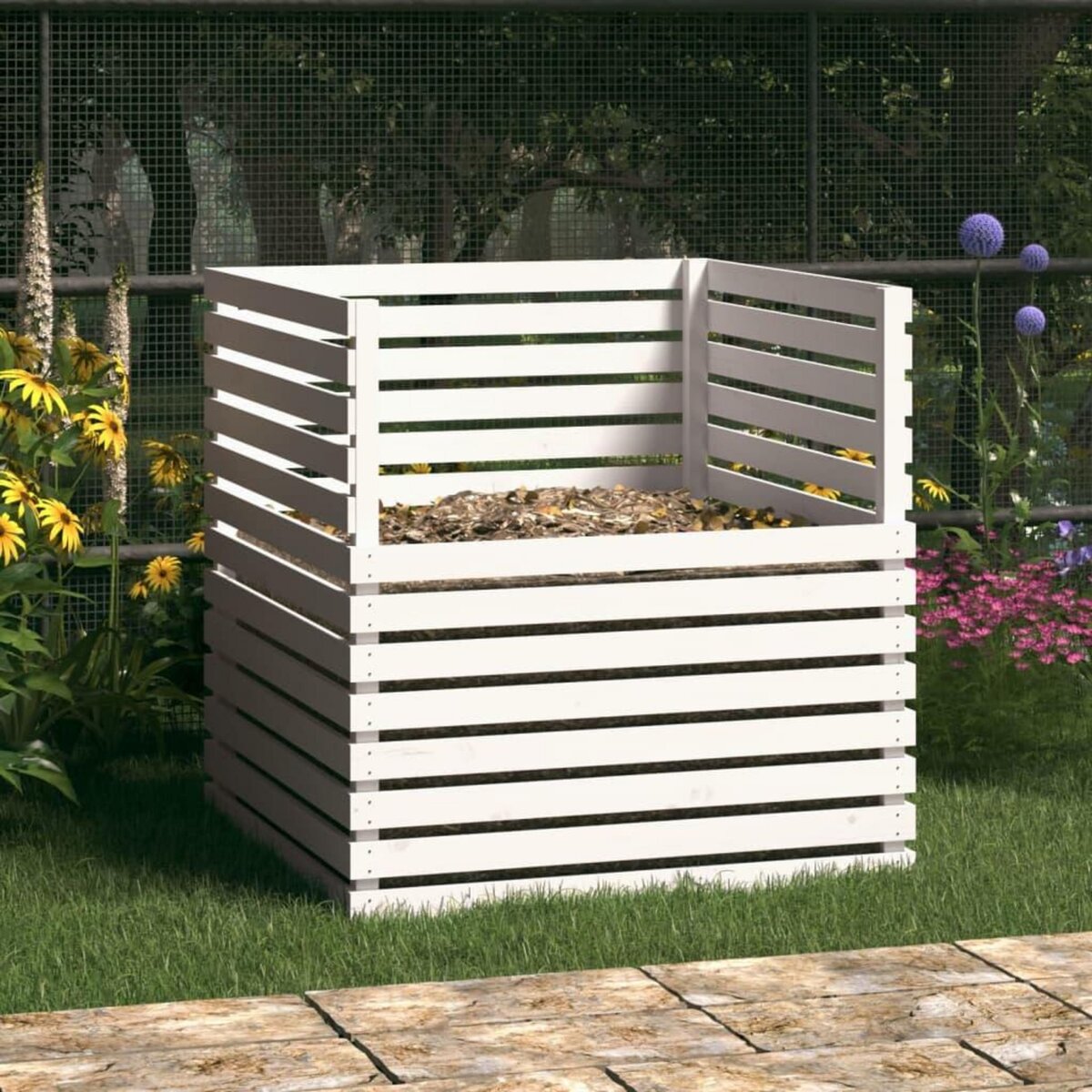 VIDAXL Composteur Blanc 100x100x102 cm Bois massif de pin