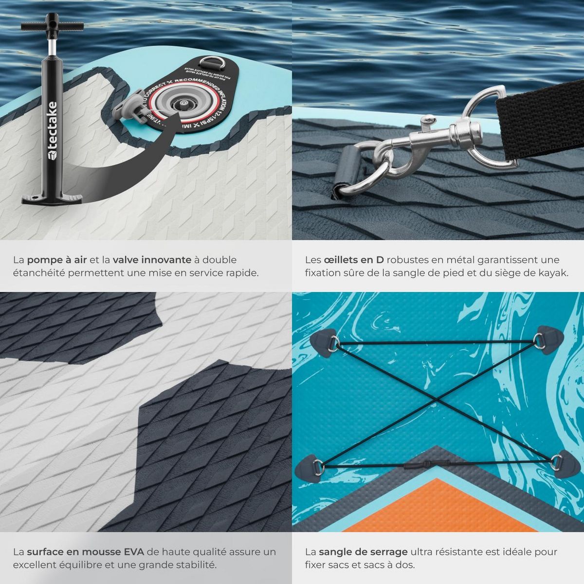 tectake Planche de stand-up paddle 2-en-1 en matériau Drop-Stitch turquoise/orange