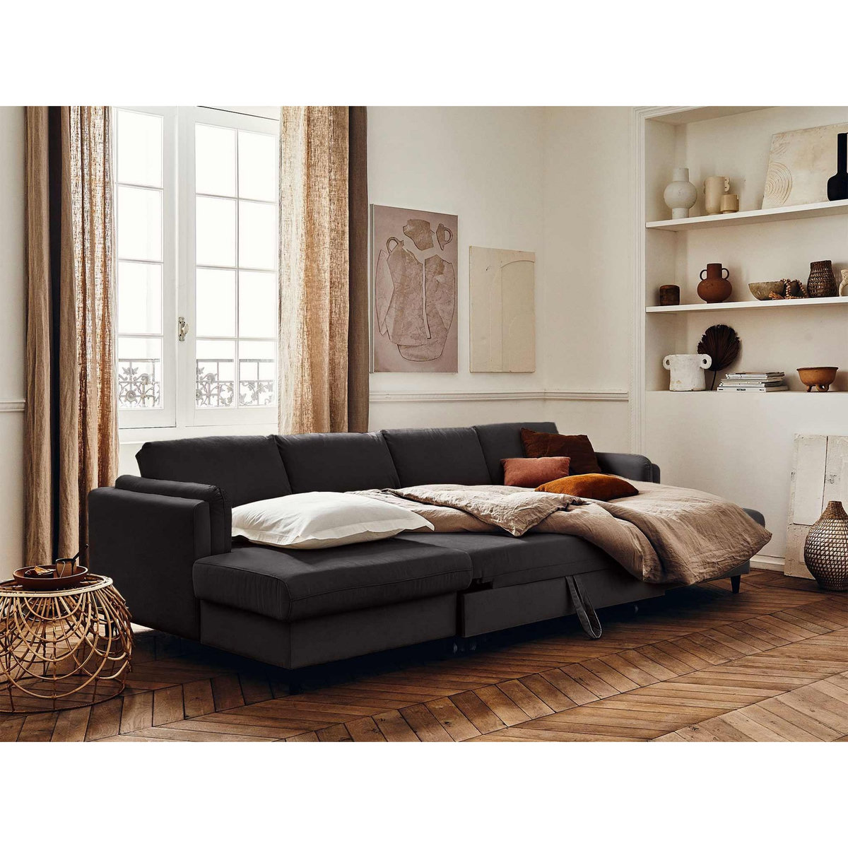 LISA DESIGN Brooke - canapé panoramique en u - 7 places - convertible avec coffre - en velours