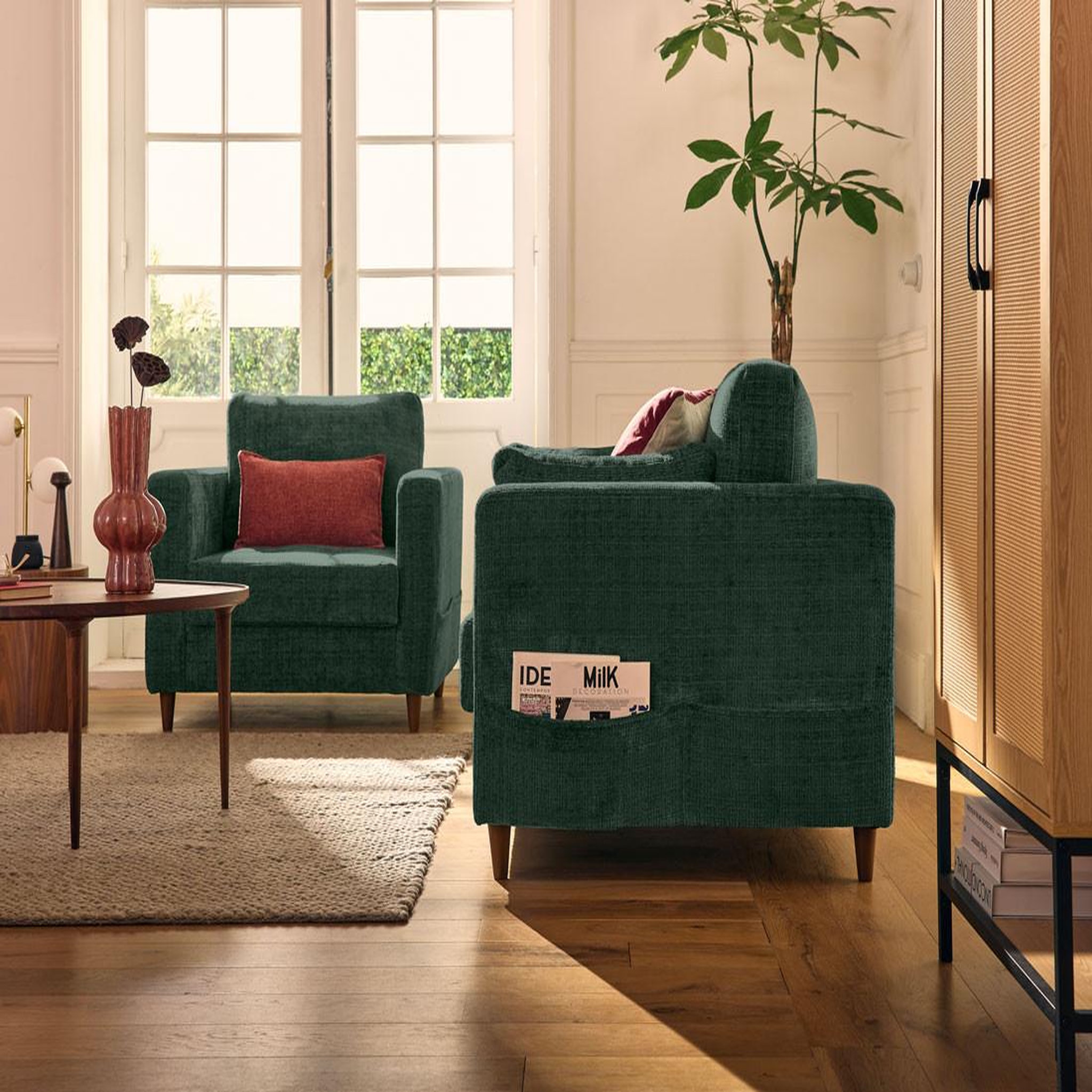 Voir la diapositive 2 : LISA DESIGN Anna - canapé droit 2 places avec poche en velours texturé