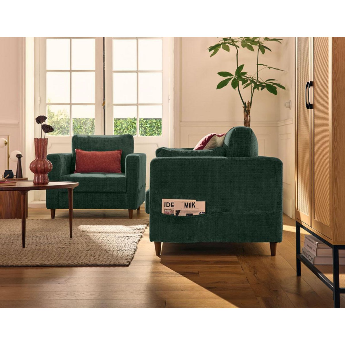 LISA DESIGN Anna - canapé droit 2 places avec poche en velours texturé