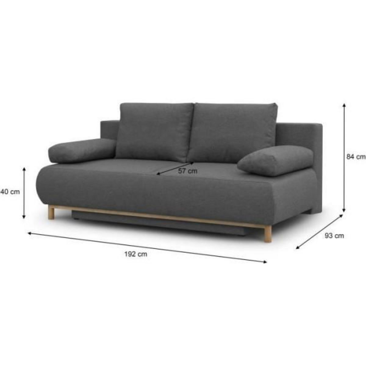 MARKET24 Banquette convertible 3 places MIKA - Tissu gris - Coffre de rangement - L 192 x H 84 x P 93 cm