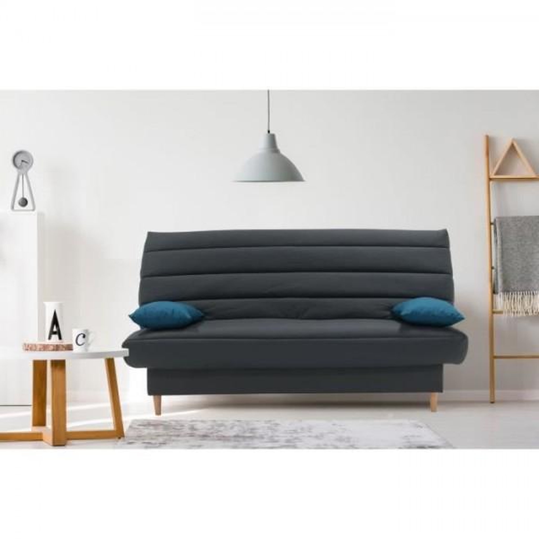 Voir la diapositive 2 : MARKET24 Banquette clic clac 3 places - Tissu anthracite -  Style scandinave - L 190 x P92 cm - LIV