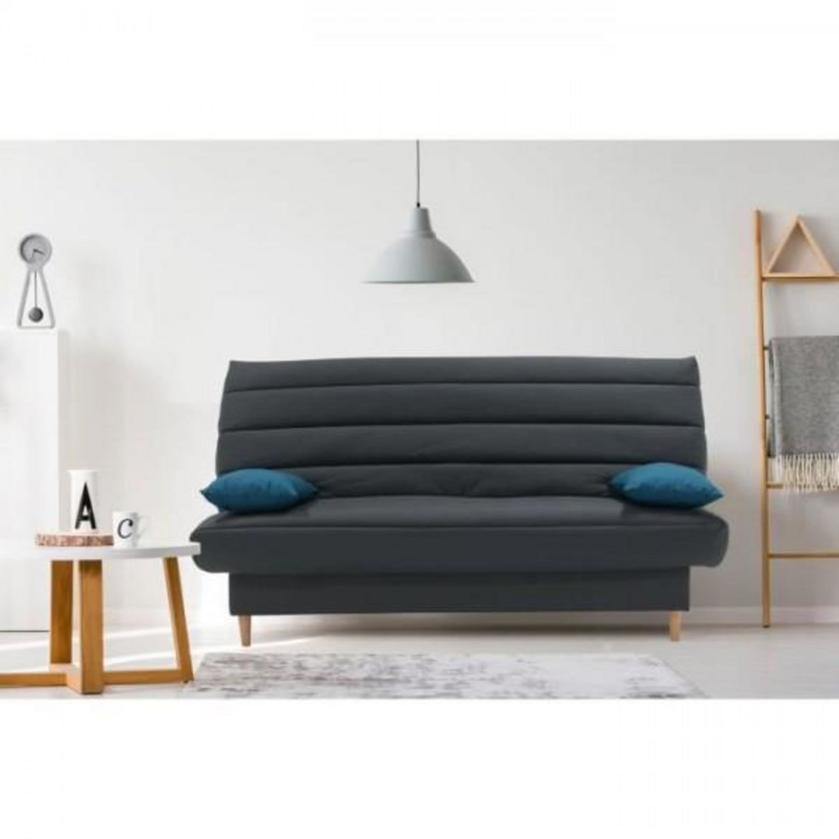 MARKET24 Banquette clic clac 3 places - Tissu anthracite -  Style scandinave - L 190 x P92 cm - LIV