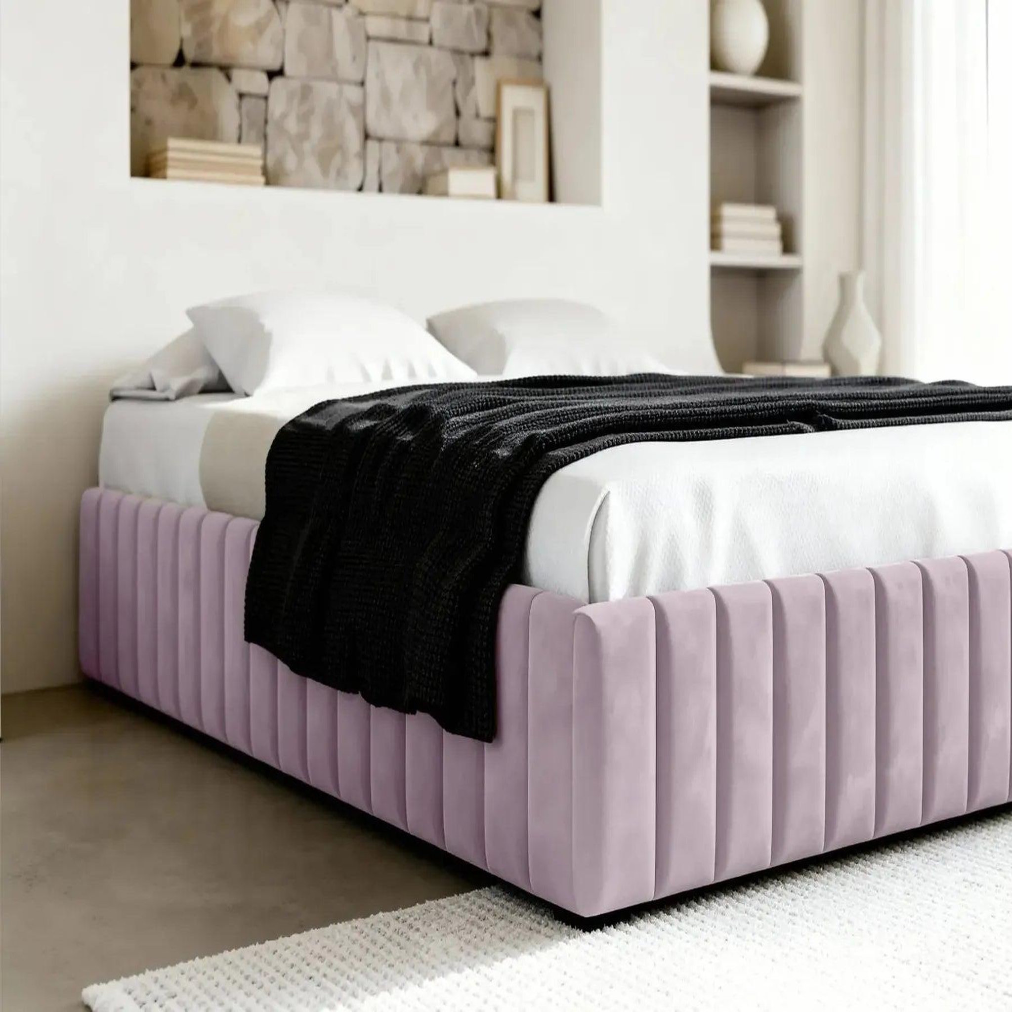 Voir la diapositive 5 : CASANOVA PARIS Elena - lit coffre tissu velours 140x200cm beige