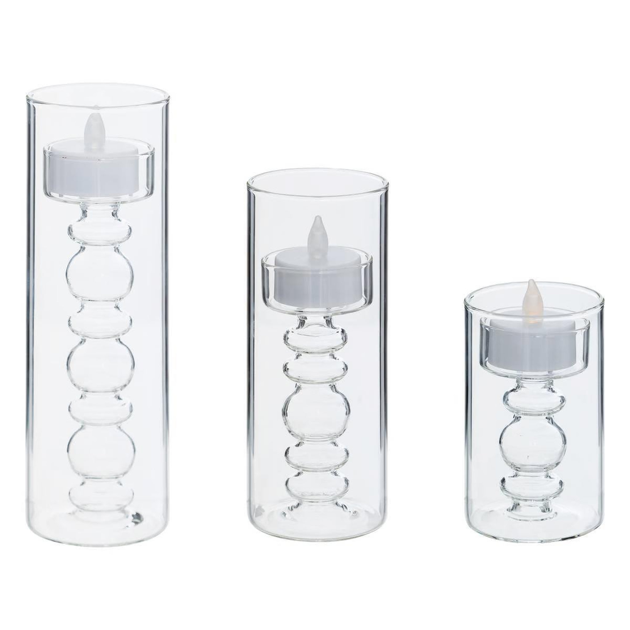 ATMOSPHERA Lot de 3 bougies led en verre  lena  19cm transparent