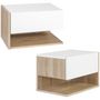 Voir la diapositive 2 : HOMCOM Lot de 2 tables de chevet murales - lot de 2 tables de nuit - tiroir coulissant, étagère - aspect chêne clair blanc