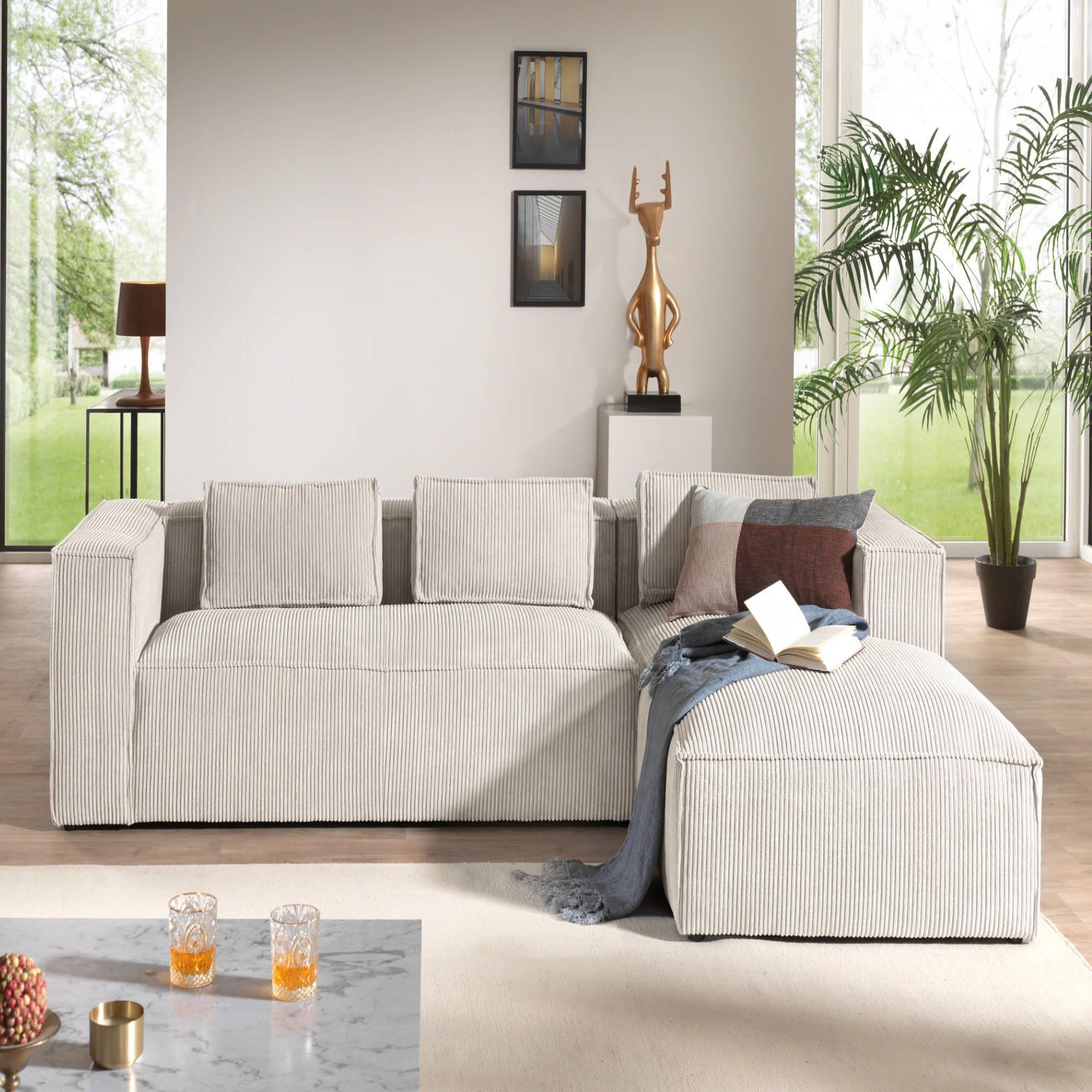 Voir la diapositive 2 : LISA DESIGN Stella - canapé d'angle - en velours côtelé - 4 places -style contemporain - droit