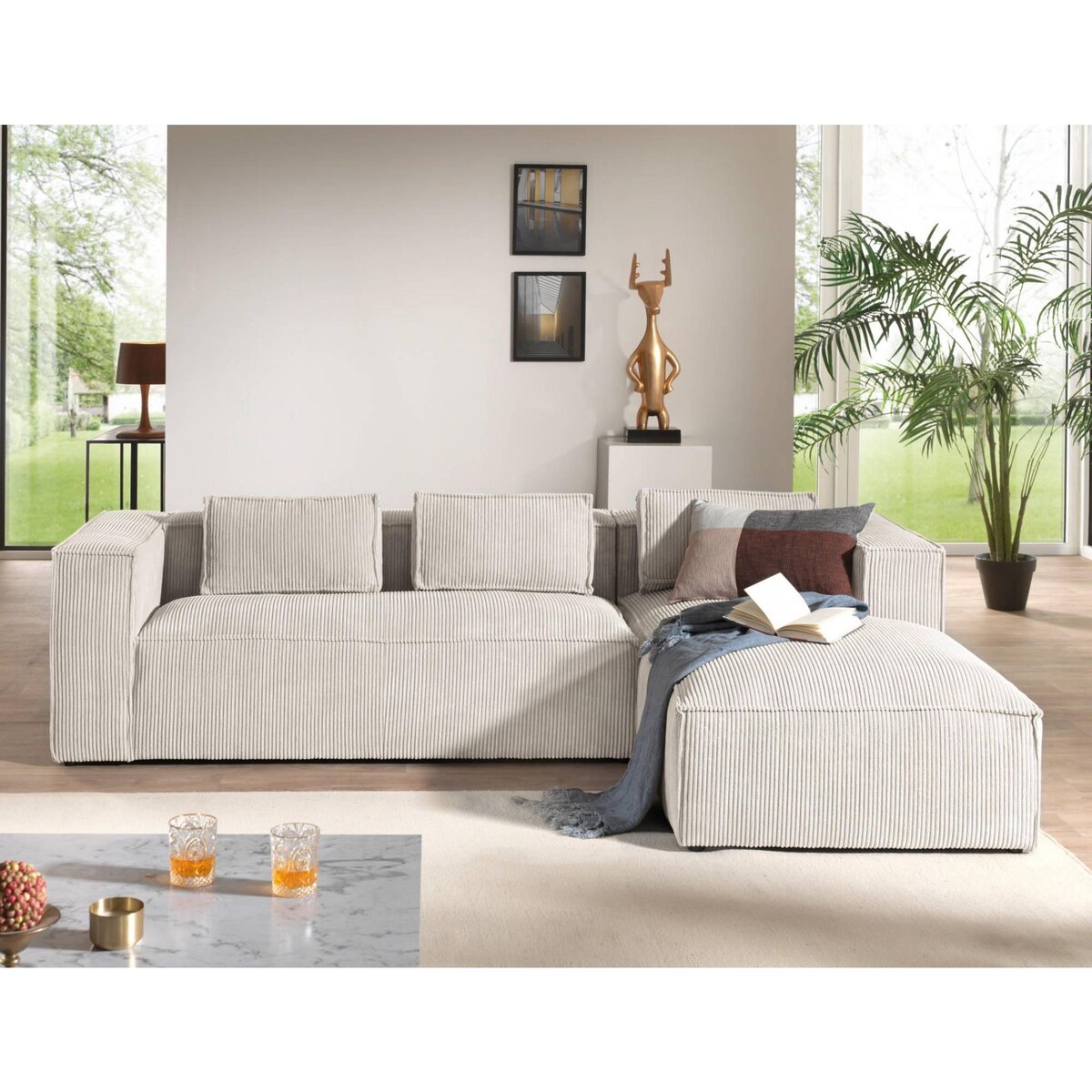 LISA DESIGN Stella - canapé d'angle - en velours côtelé - 4 places -style contemporain - droit