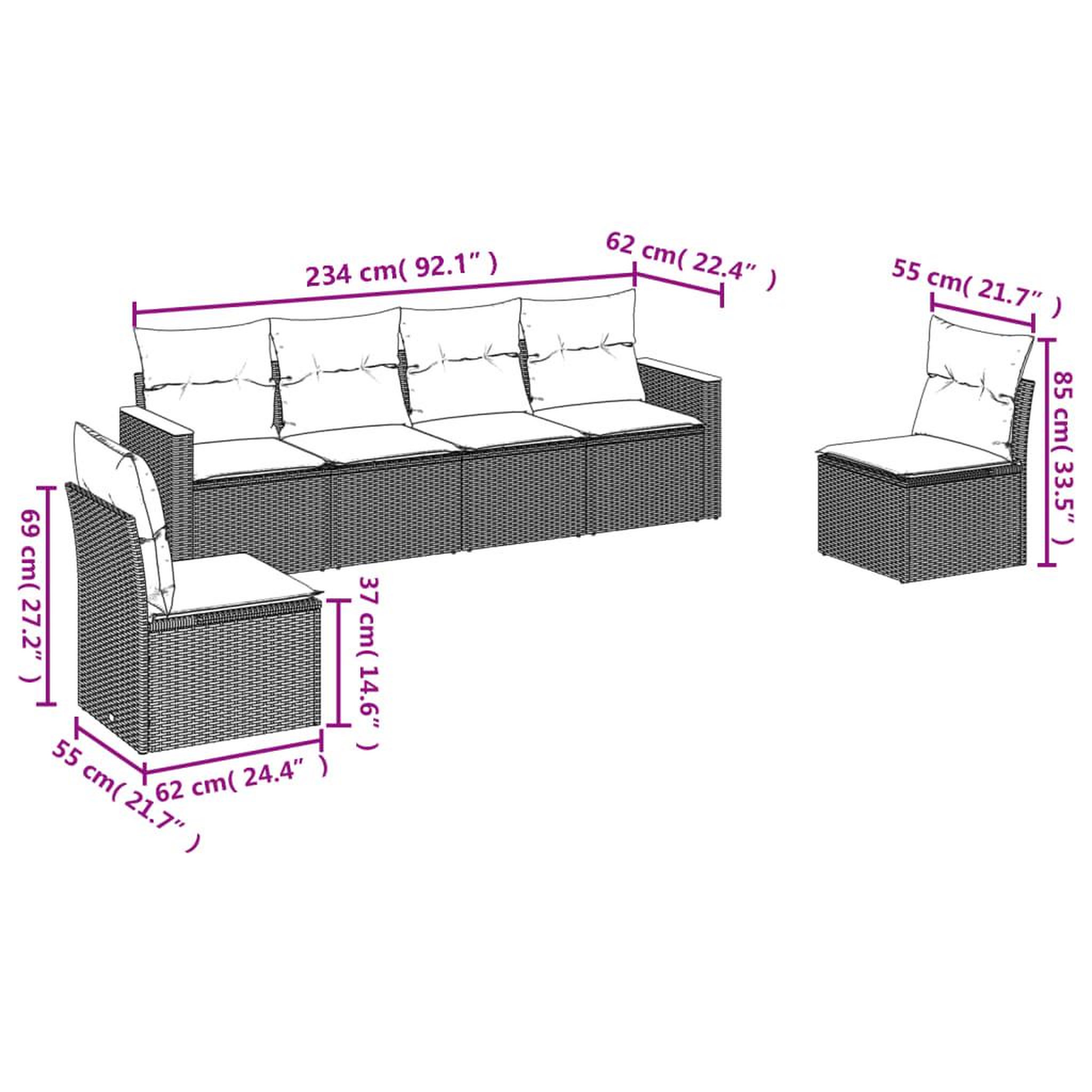Voir la diapositive 4 : VIDAXL Salon de jardin 6 pcs avec coussins gris resine tressee