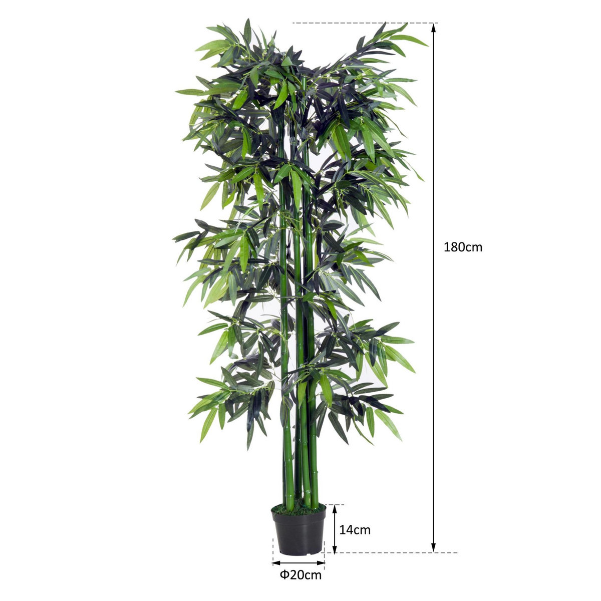 OUTSUNNY Bambou artificiel XXL 1,80H m 1105 feuilles denses réalistes pot inclus noir vert