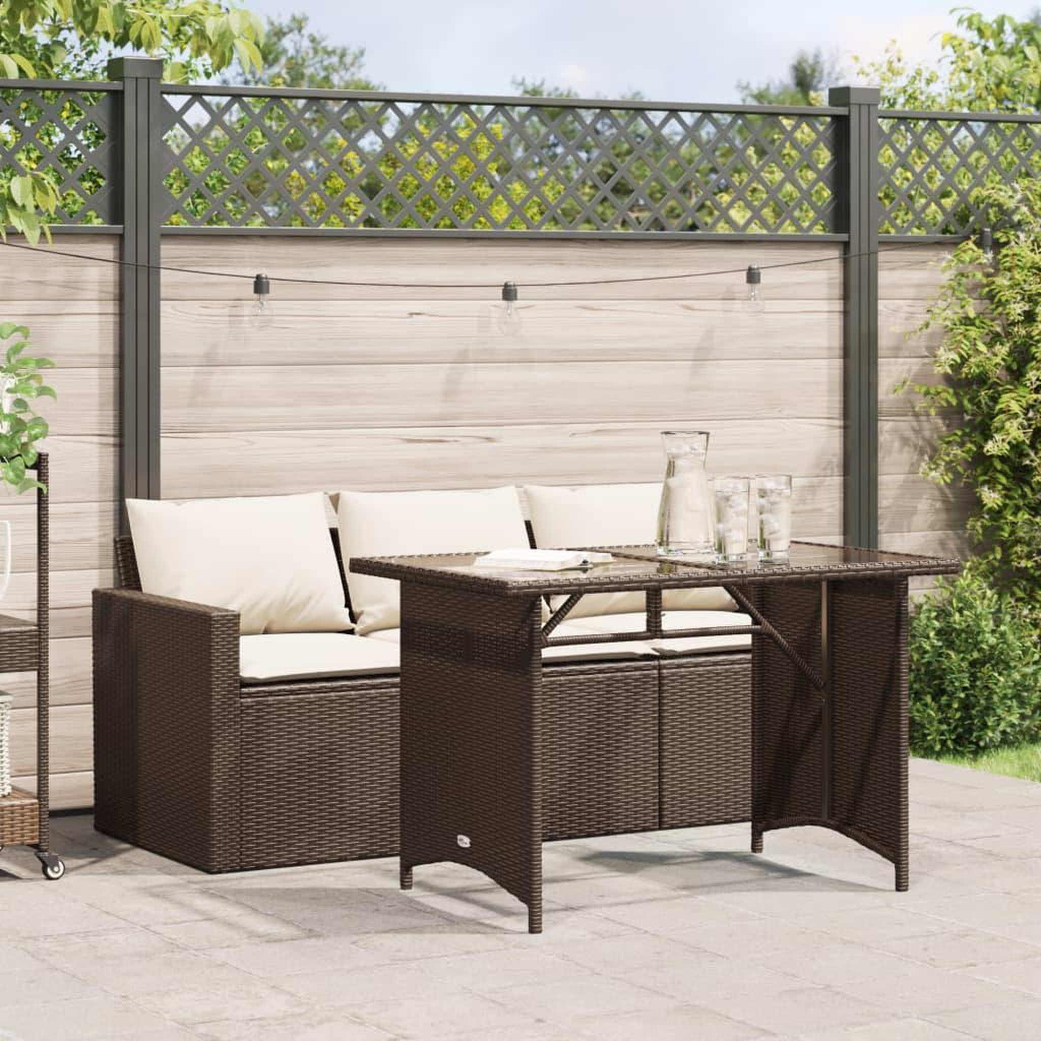 VIDAXL Ensemble a manger de jardin avec coussins 2 pcs marron rotin