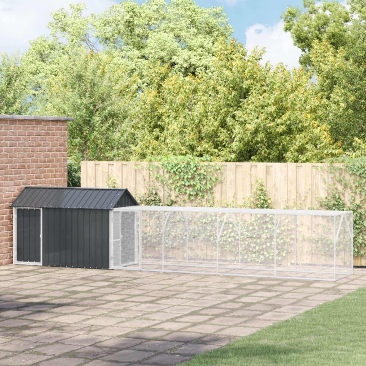 VIDAXL Aviary pour oiseaux avec extension anthracite 112x619x141 cm en acier