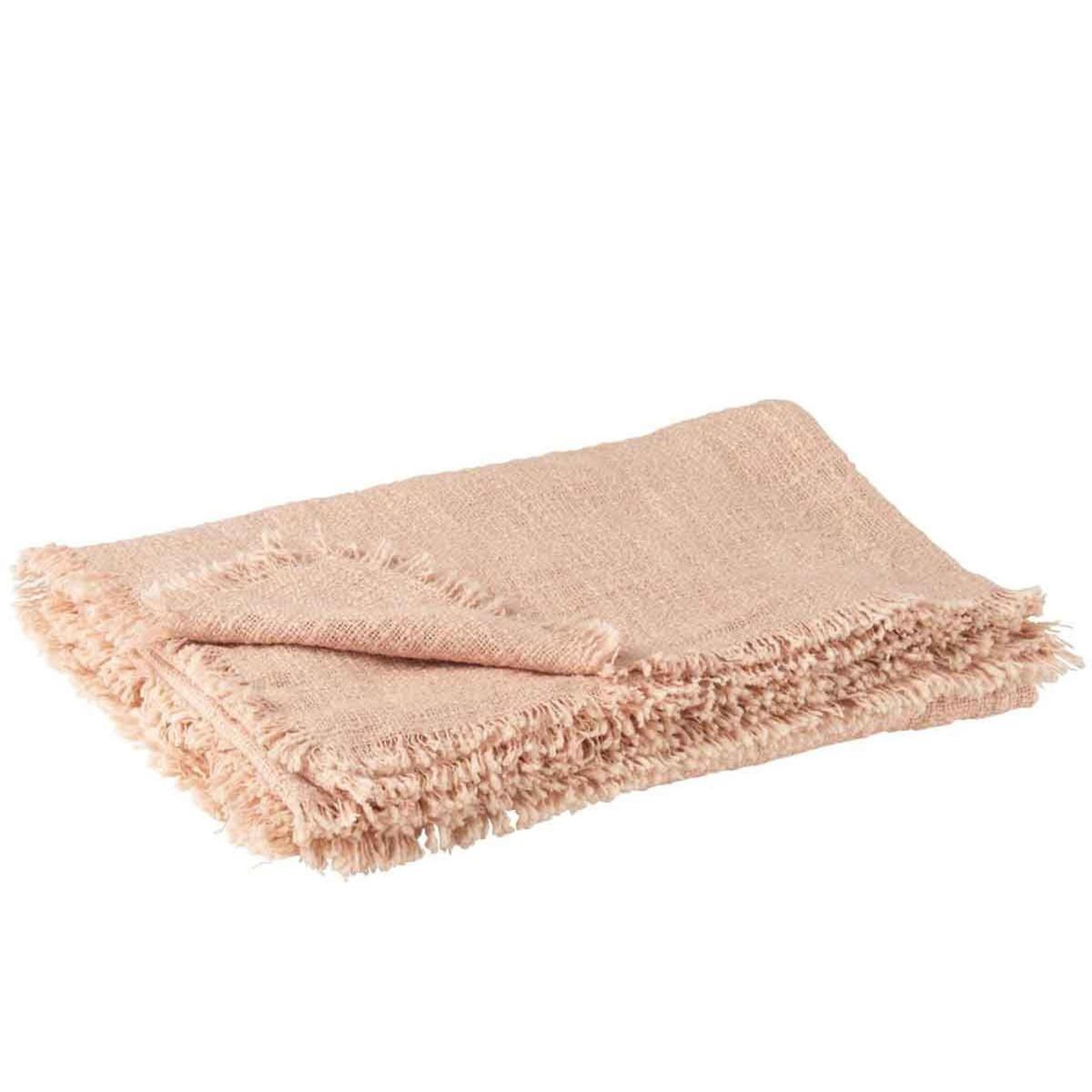 Voir la diapositive 1 : J-LINE Plaid déco en coton  frange  130x170cm rose