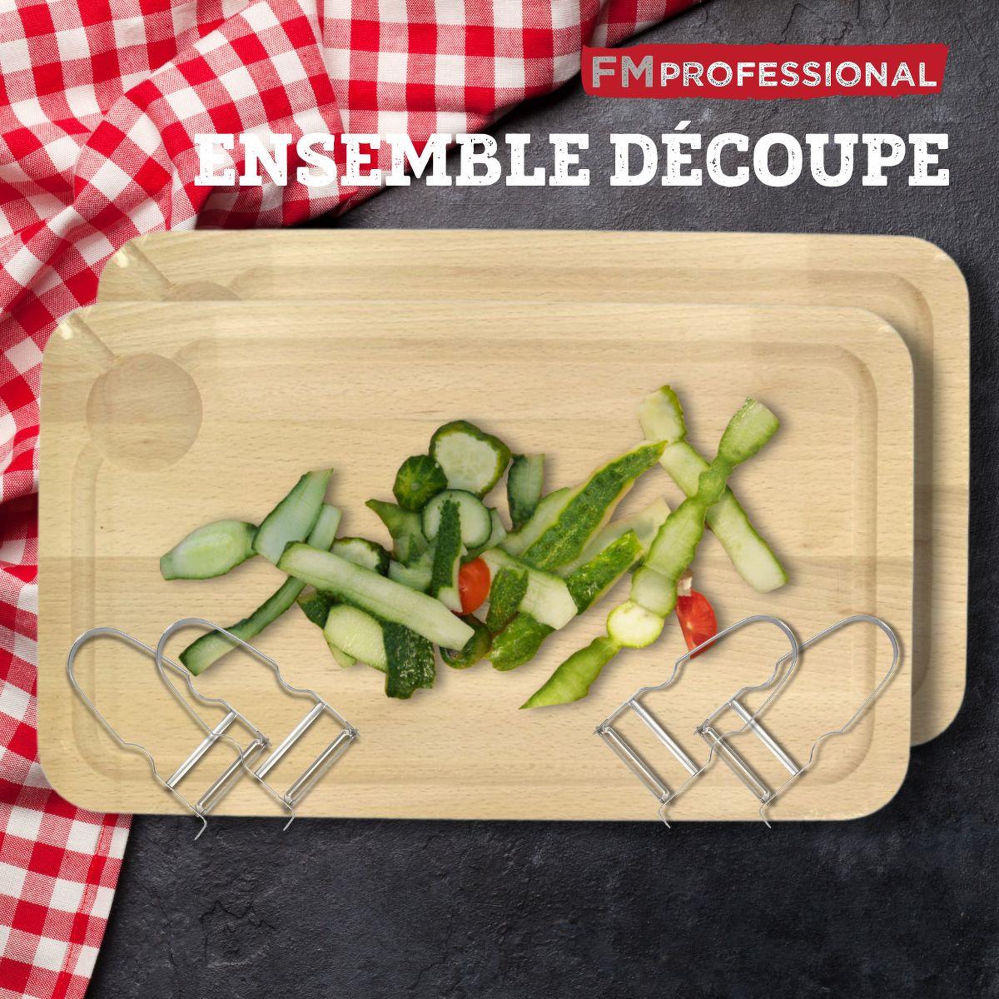 Voir la diapositive 2 : FM PROFESSIONAL Lot de 2 Planches à découper et 4 éplucheurs à légumes FM Professional Gourmet édition