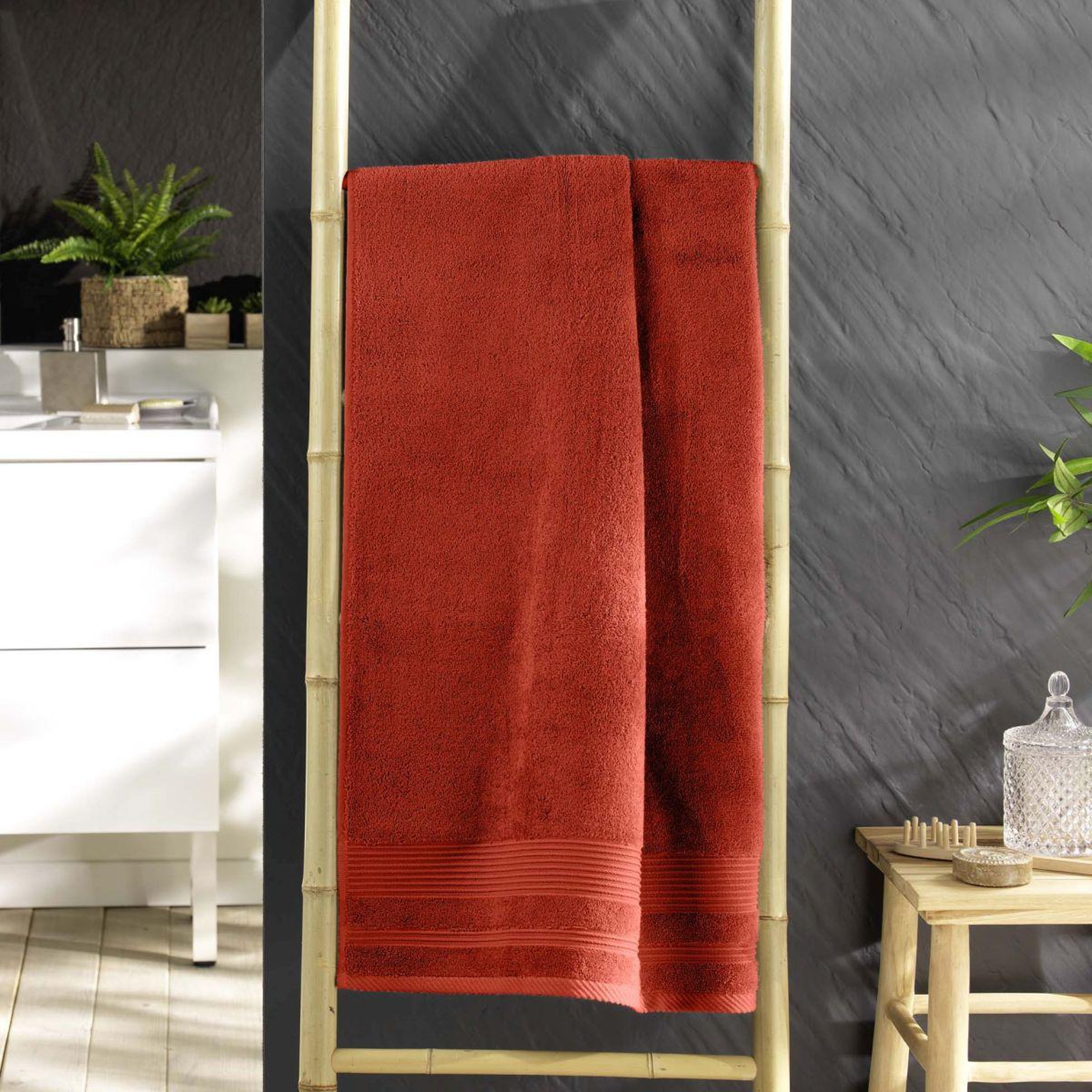 Voir la diapositive 4 : Douceur d'Intérieur Drap de douche  tendresse  70x130cm rouge