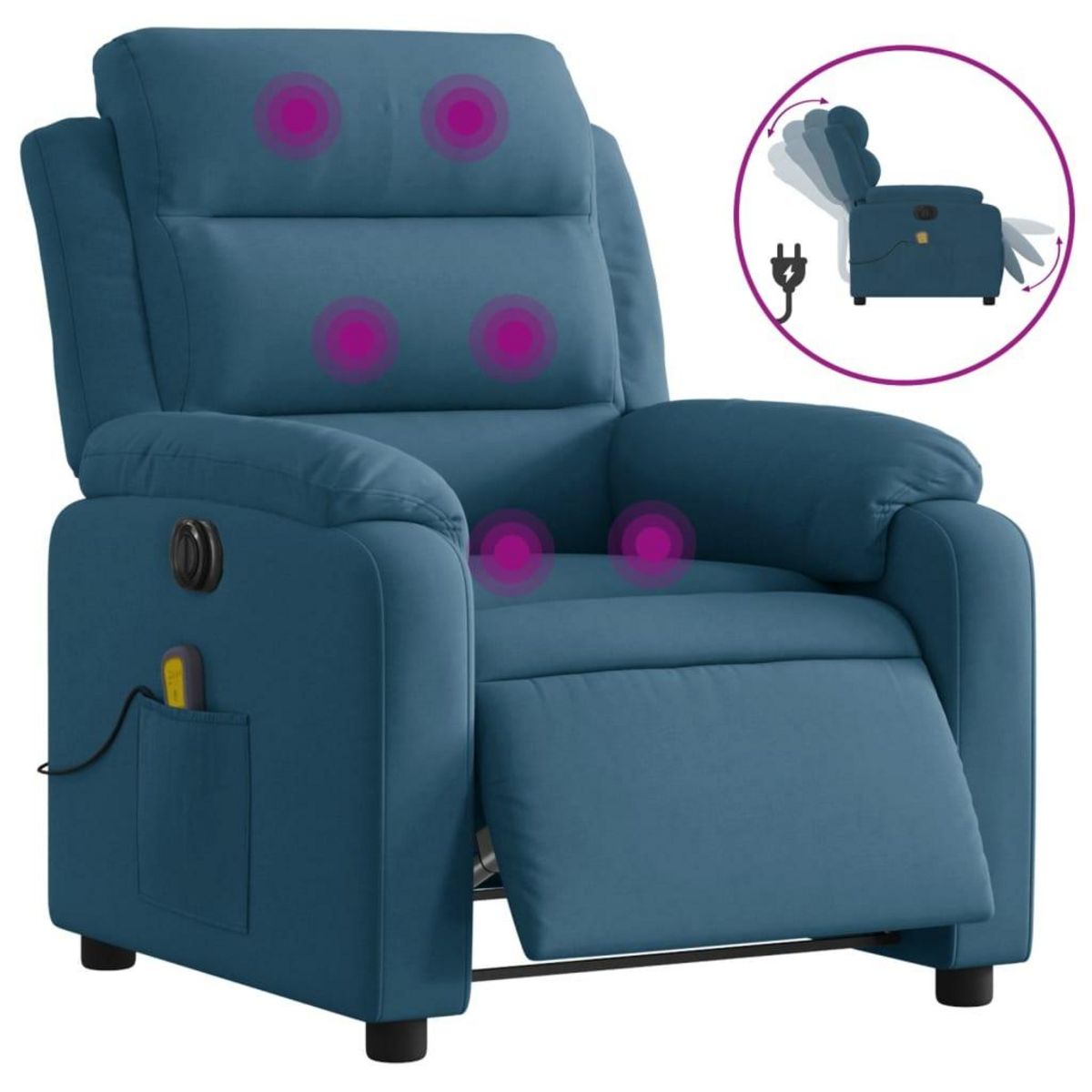 VIDAXL Fauteuil inclinable de massage electrique bleu velours