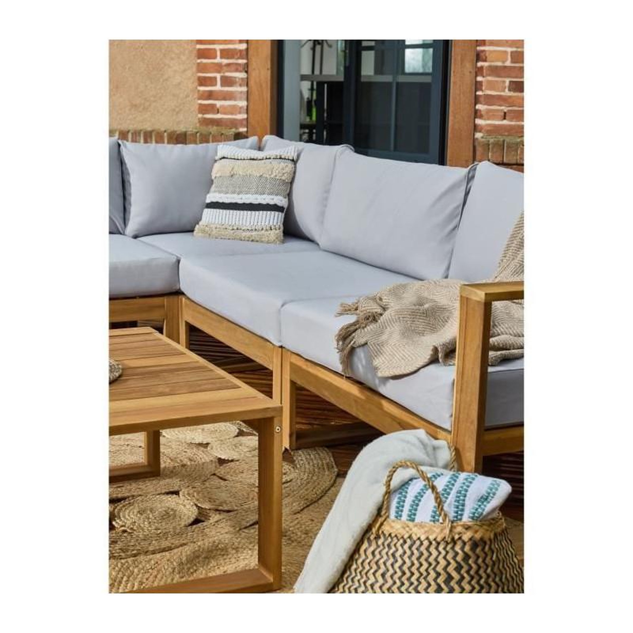 Voir la diapositive 4 : BOCARNEA Salon de jardin d'angle modulable - Bois d'acacia - 5 personnes - LEVATA - Gris