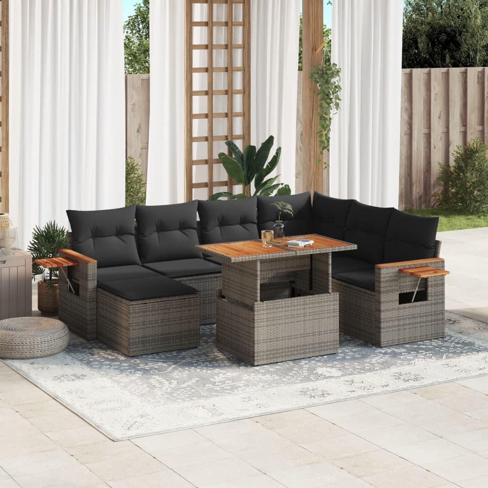 VIDAXL Salon de jardin 8 pcs avec coussins gris resine tressee