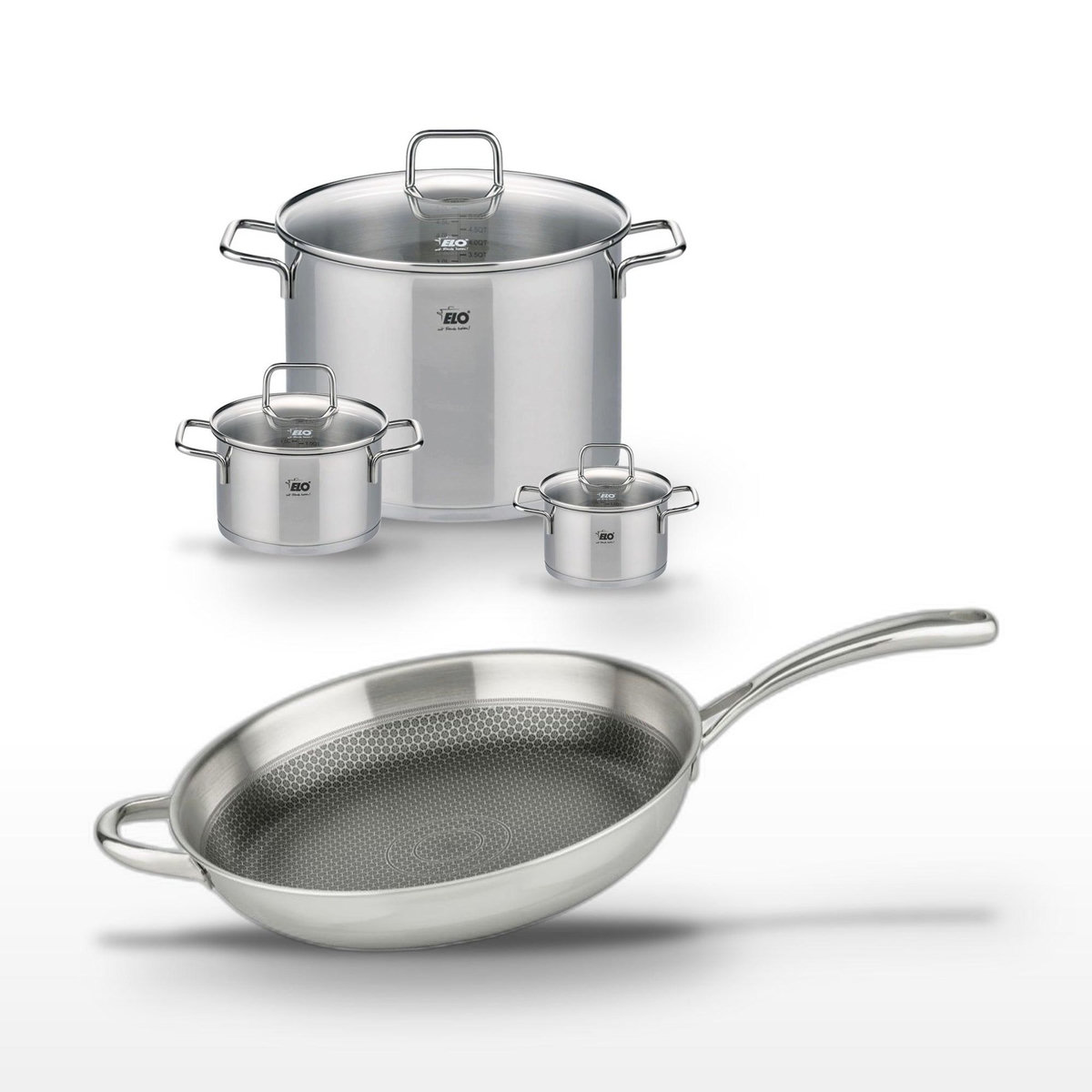 ELO Lot Poêle 32 cm & 3 Faitouts Elo Relief Evolution