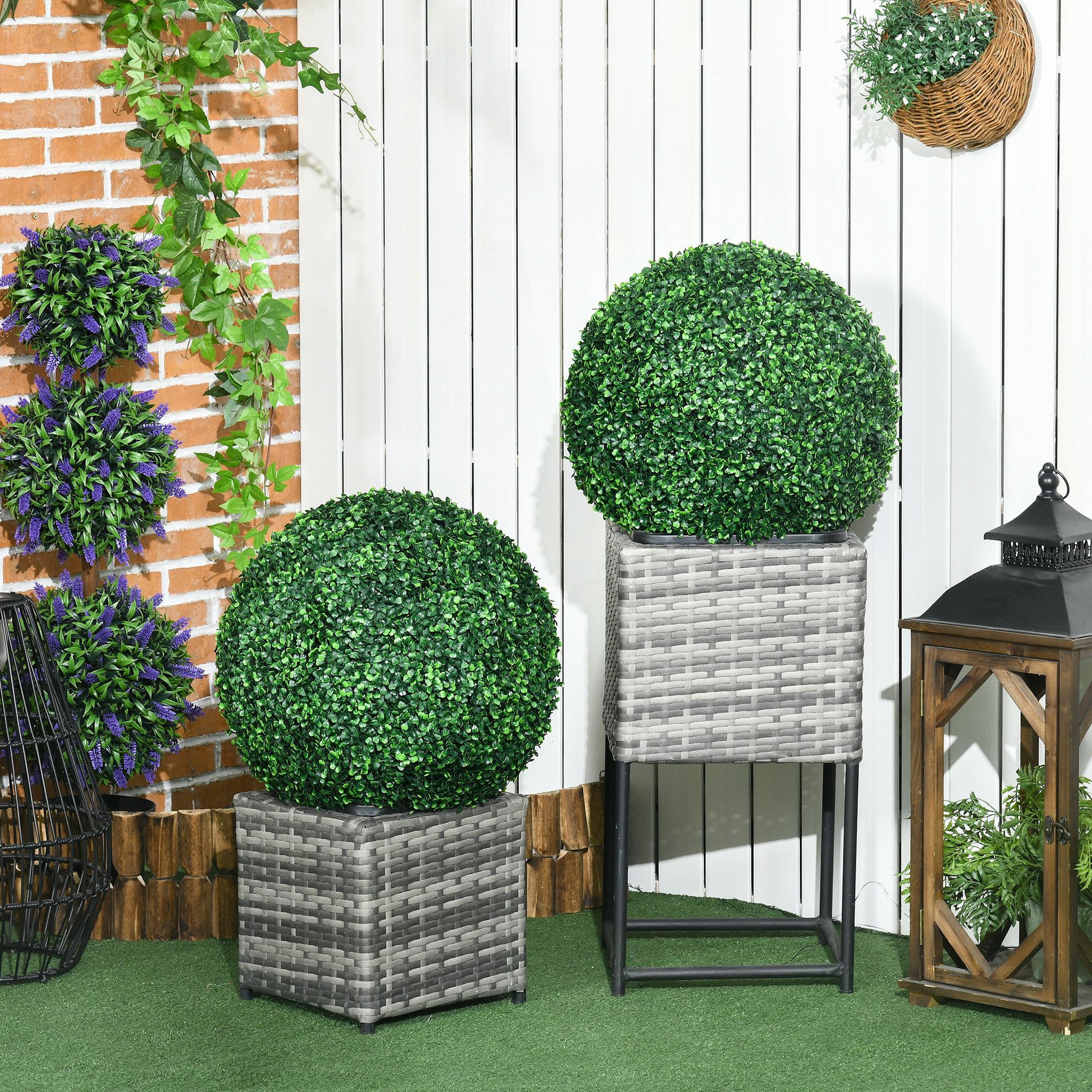Voir la diapositive 2 : HOMCOM Lot de 2 buis artificiels topiaires artificielles en forme de boule Ø 50 cm PE vert