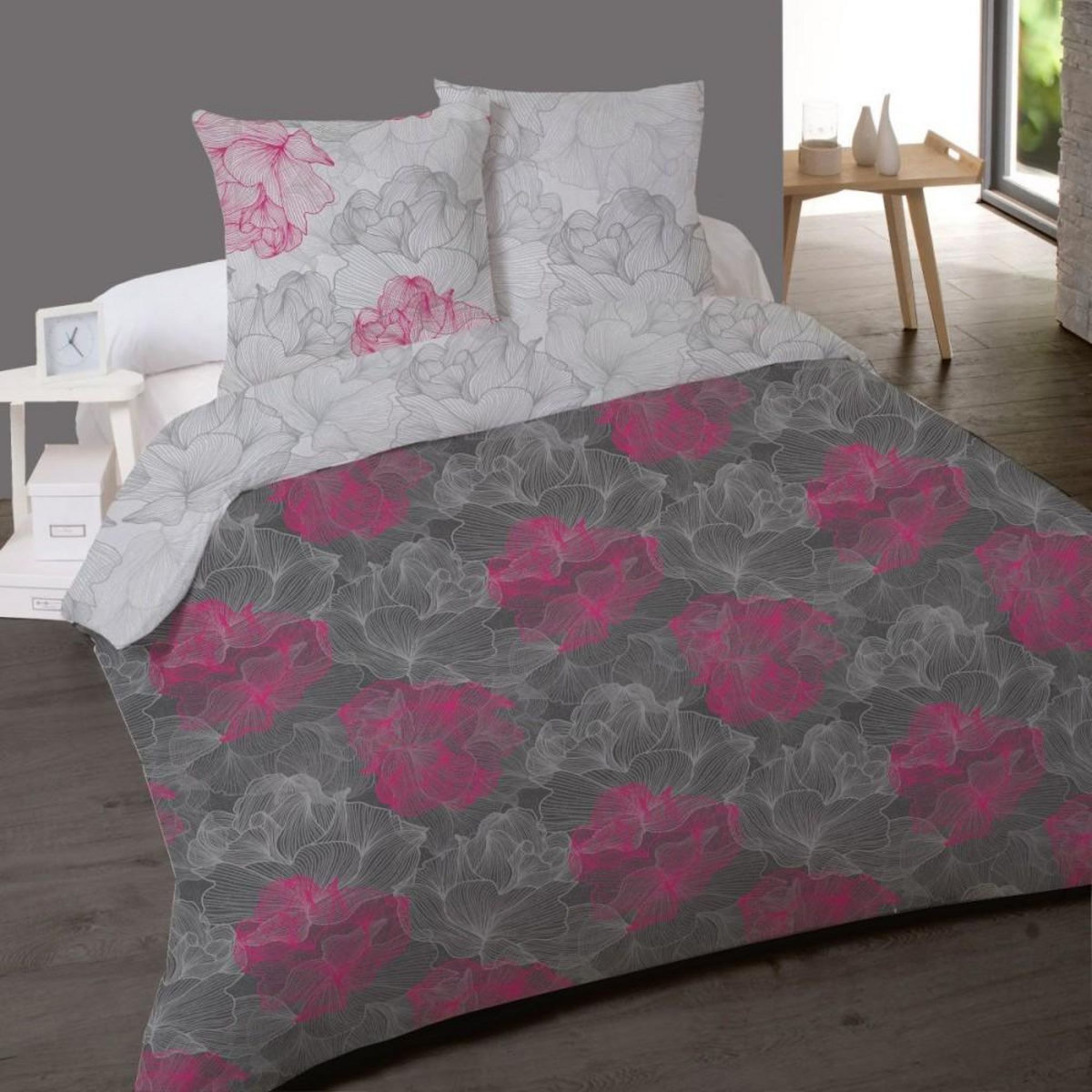 Dourev Housse de couette 240x220 FLEURS + 2 taies 100% coton